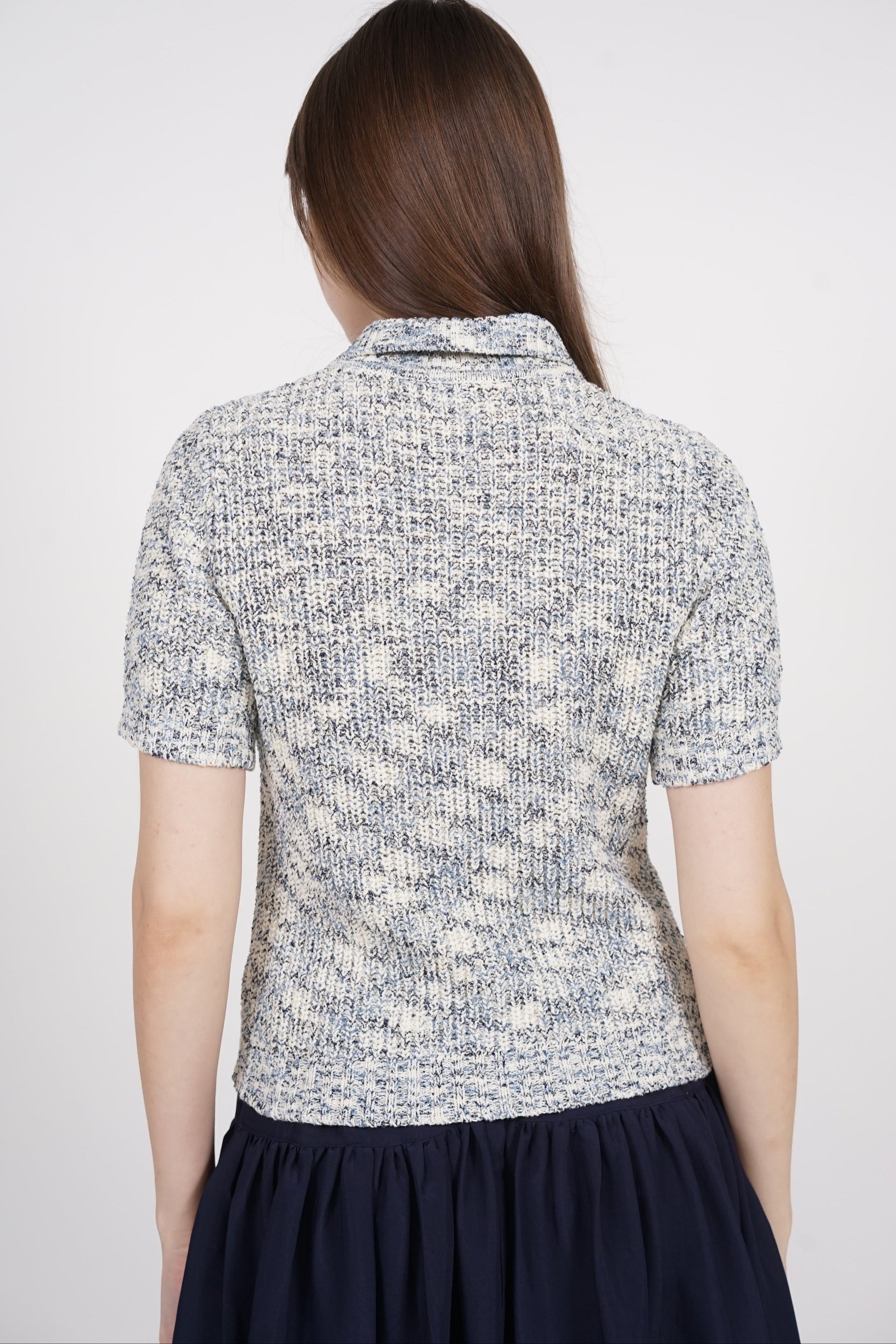Polo Knit Top in Multi Blue