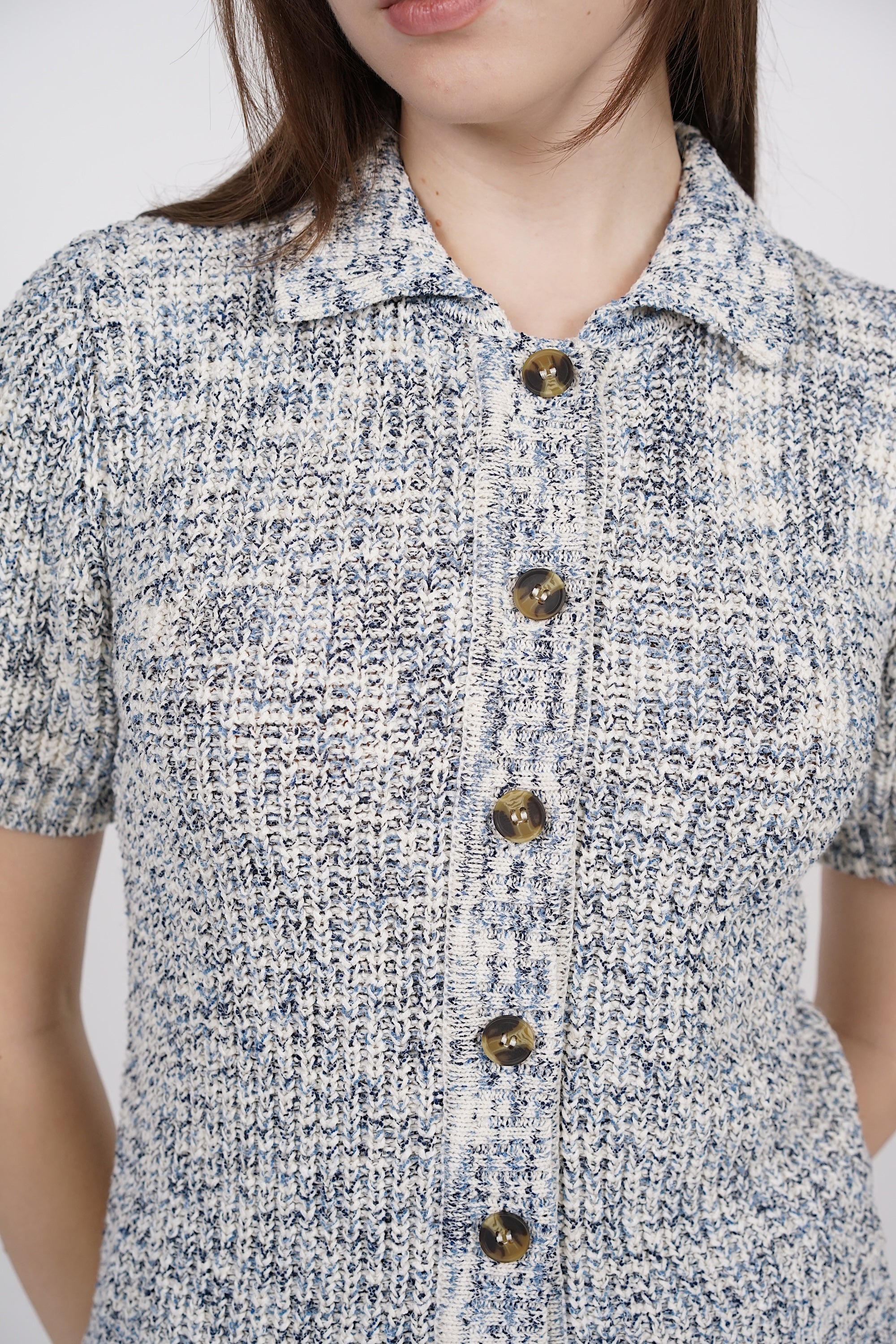Polo Knit Top in Multi Blue