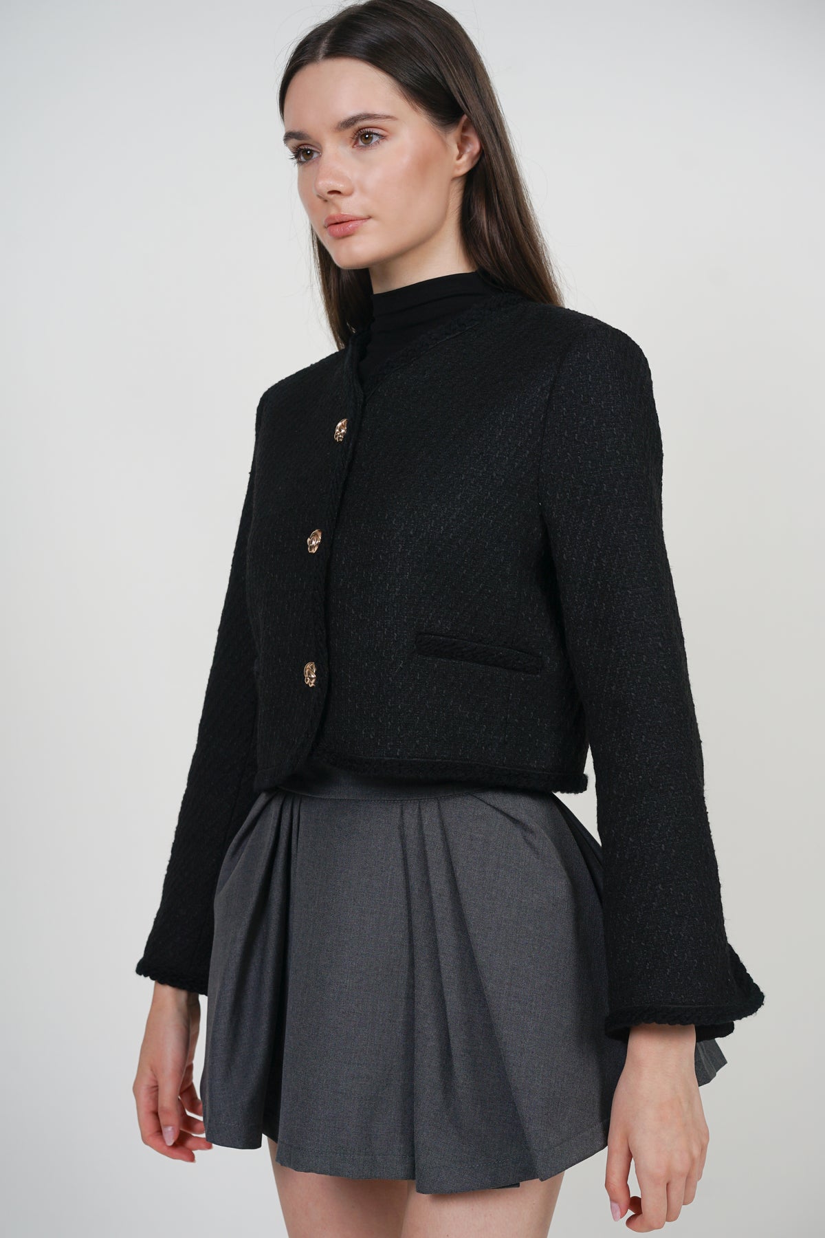 Boucle Tweed Jacket in Black