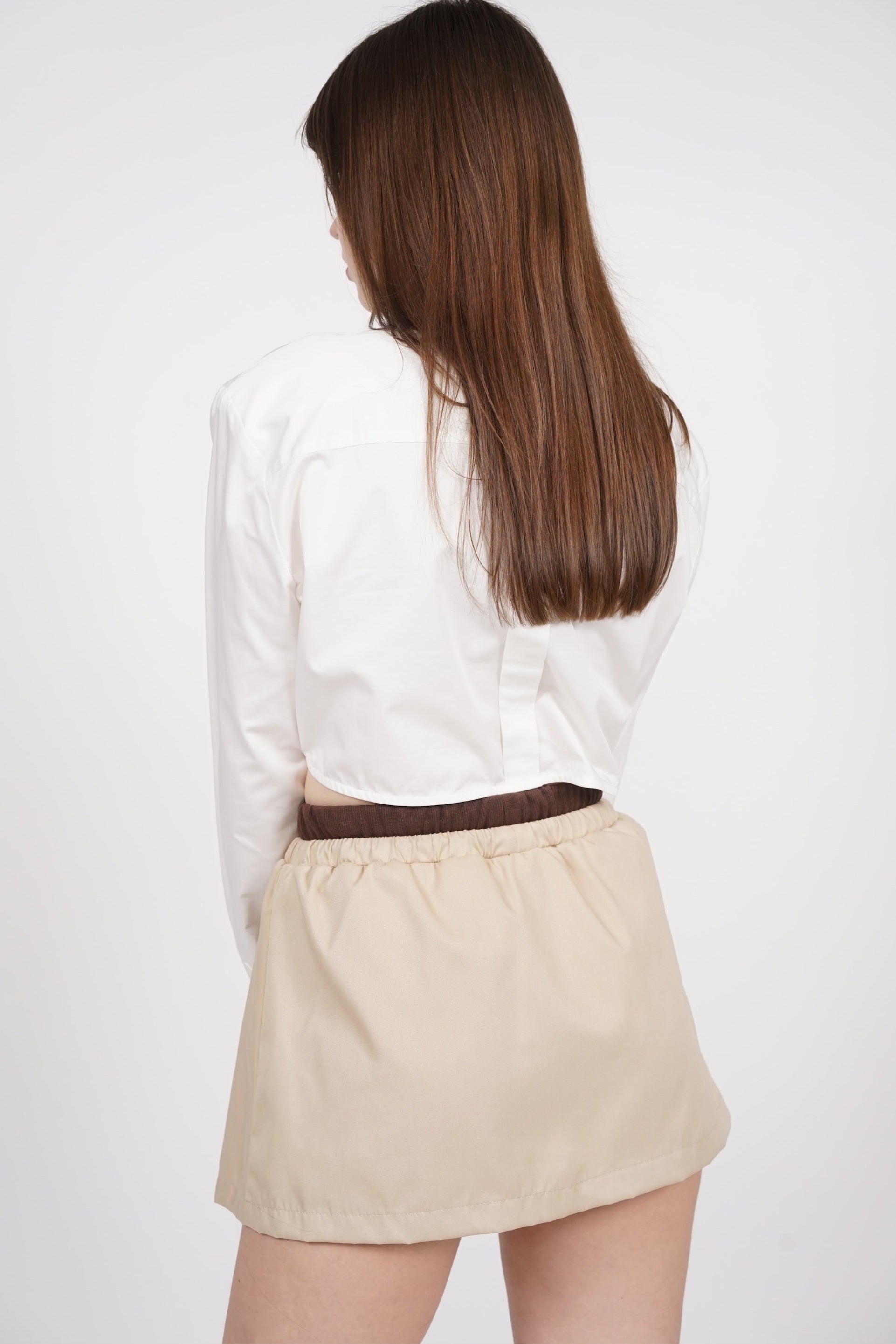 Contrast Pleated Skorts in Brown Khaki