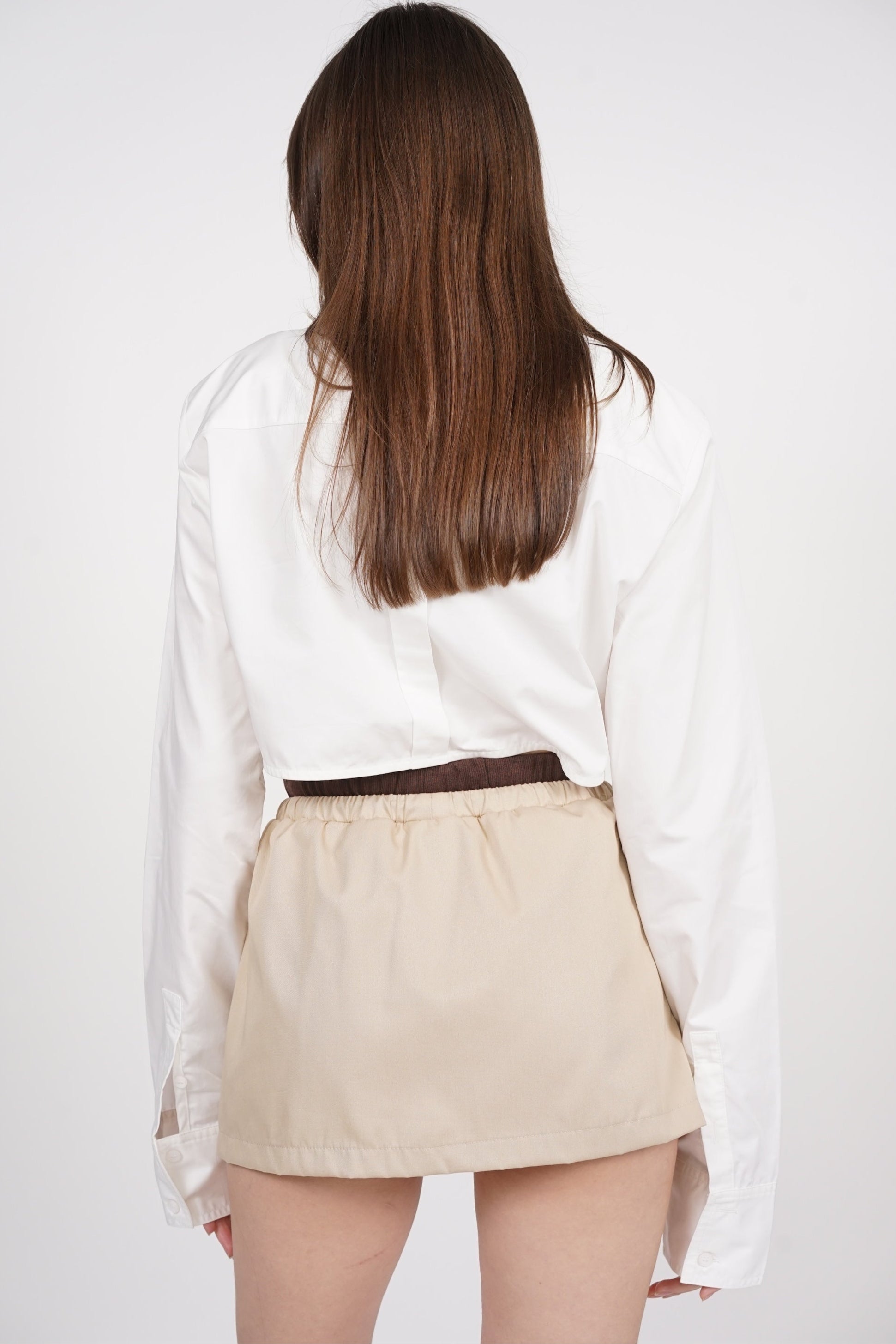Contrast Pleated Skorts in Brown Khaki