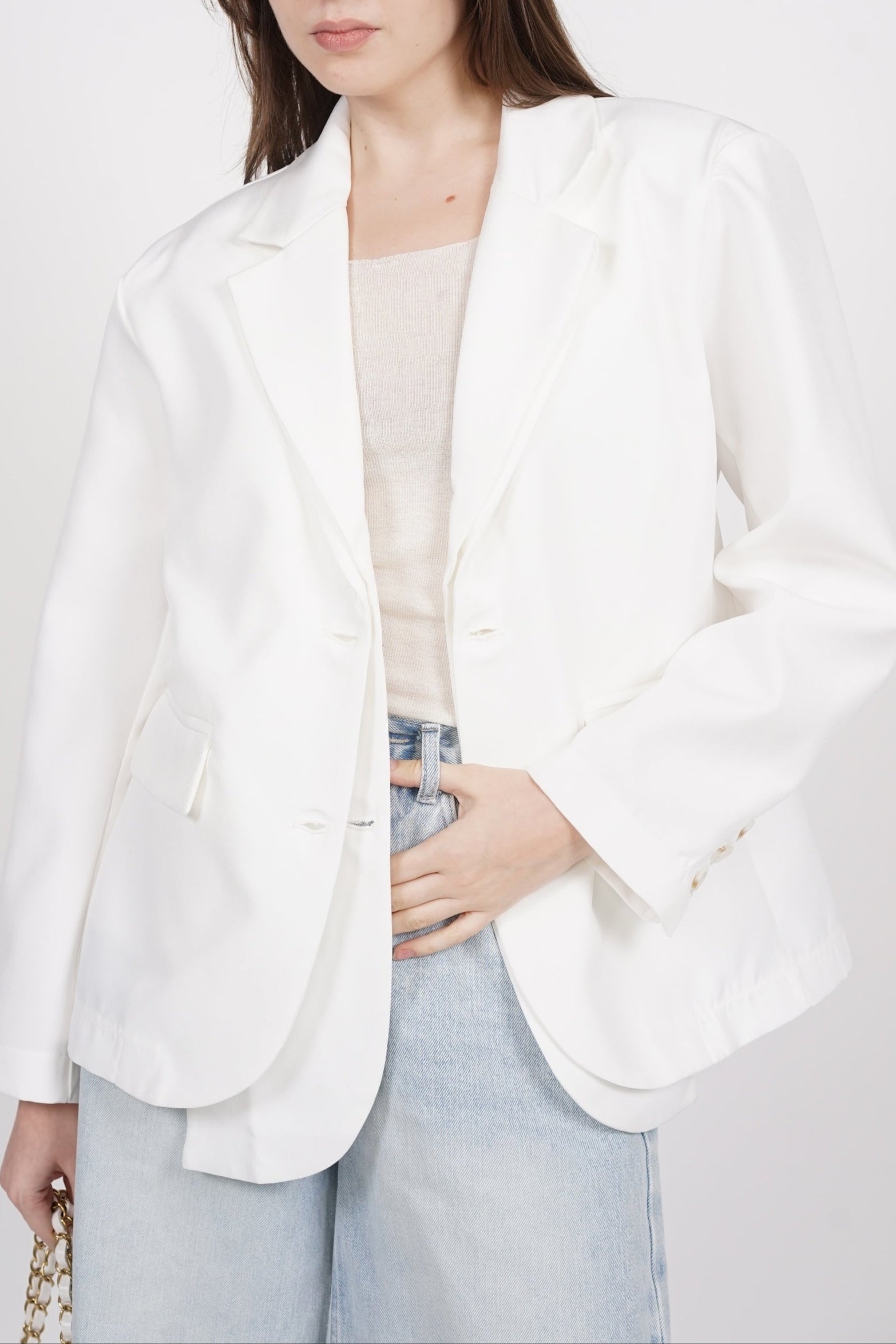 Dual Lapel Blazer in White