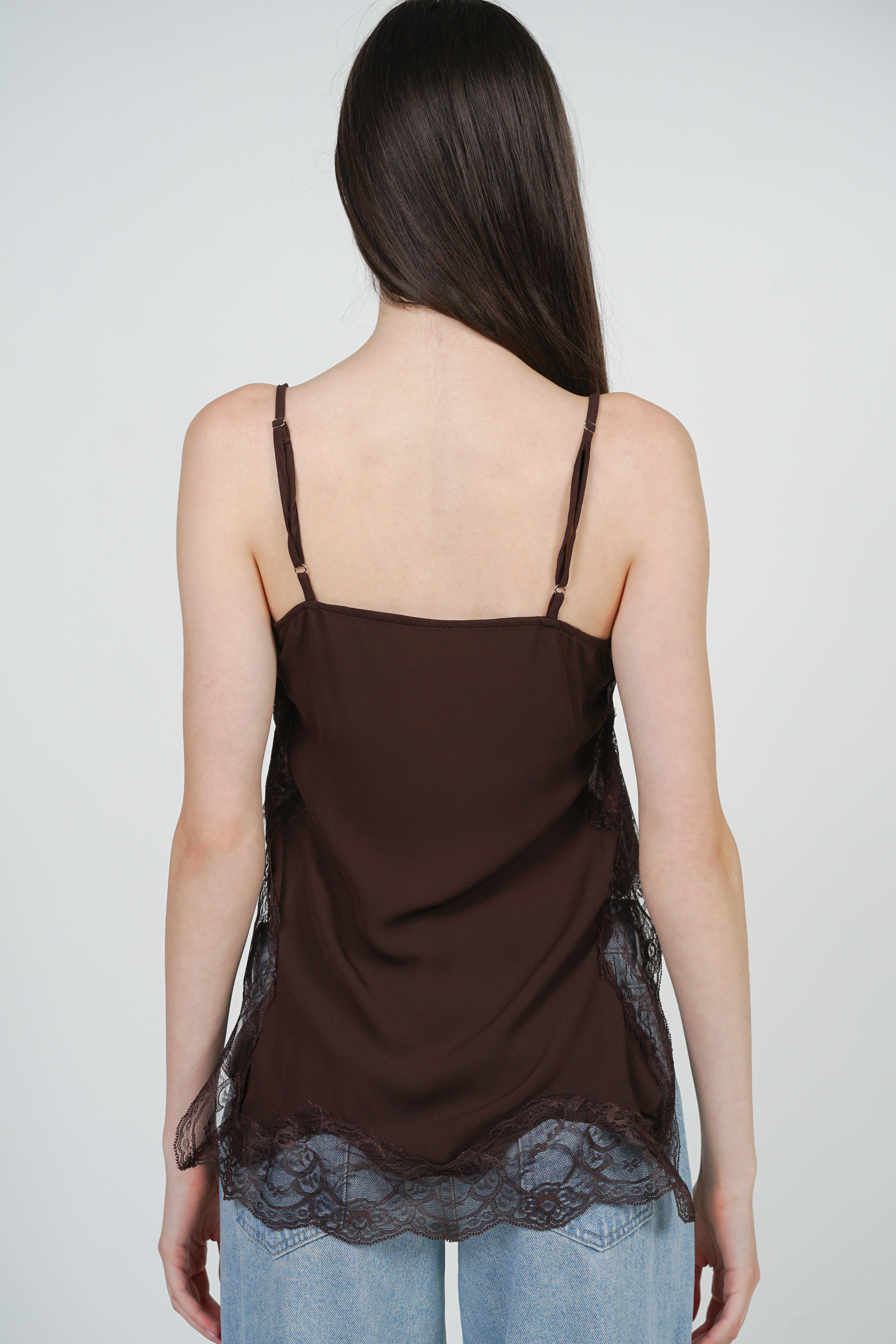 Patchwork Camisole Lace Top in Brown