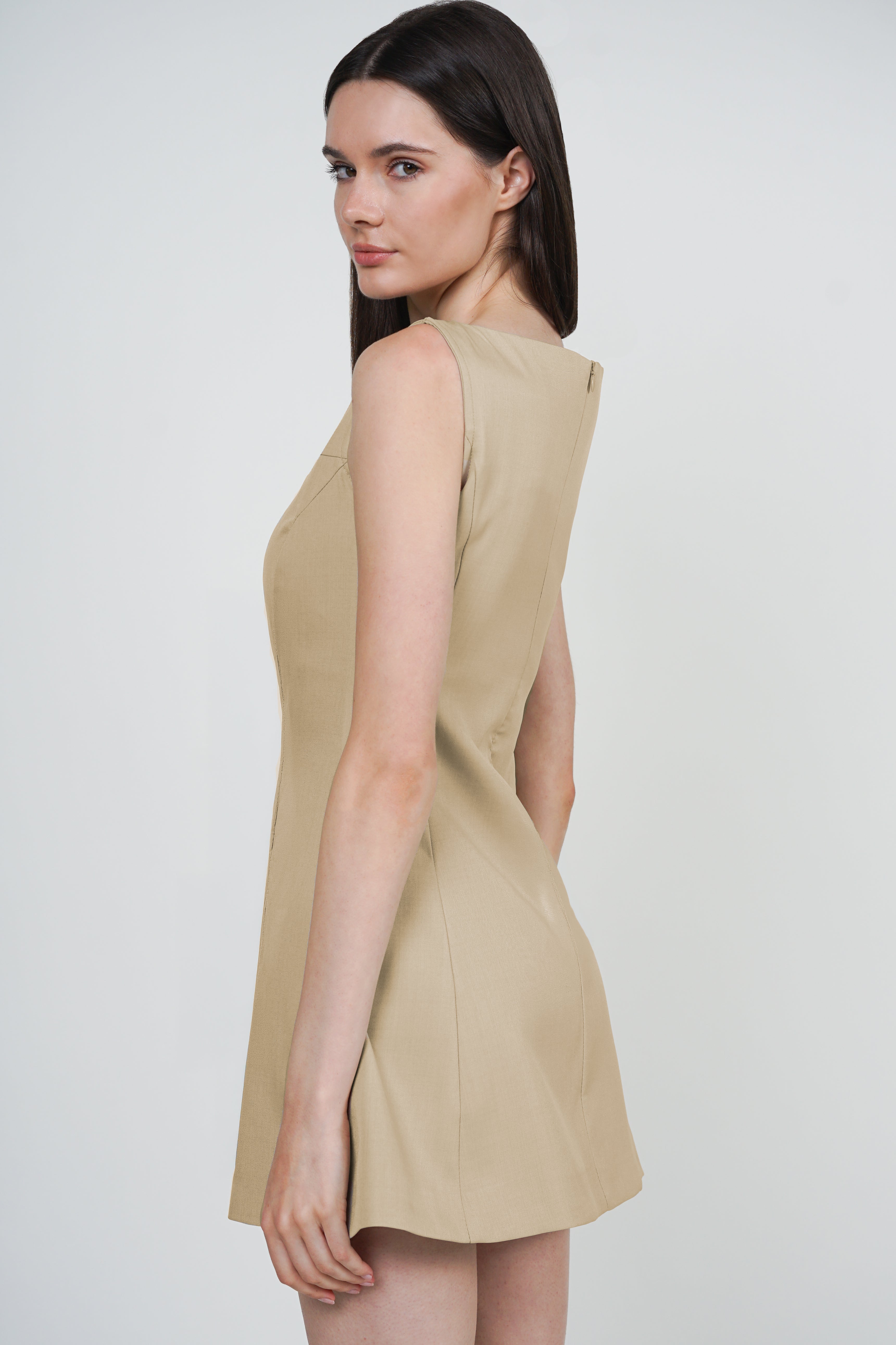 A-Line Vest Mini Dress in Khaki