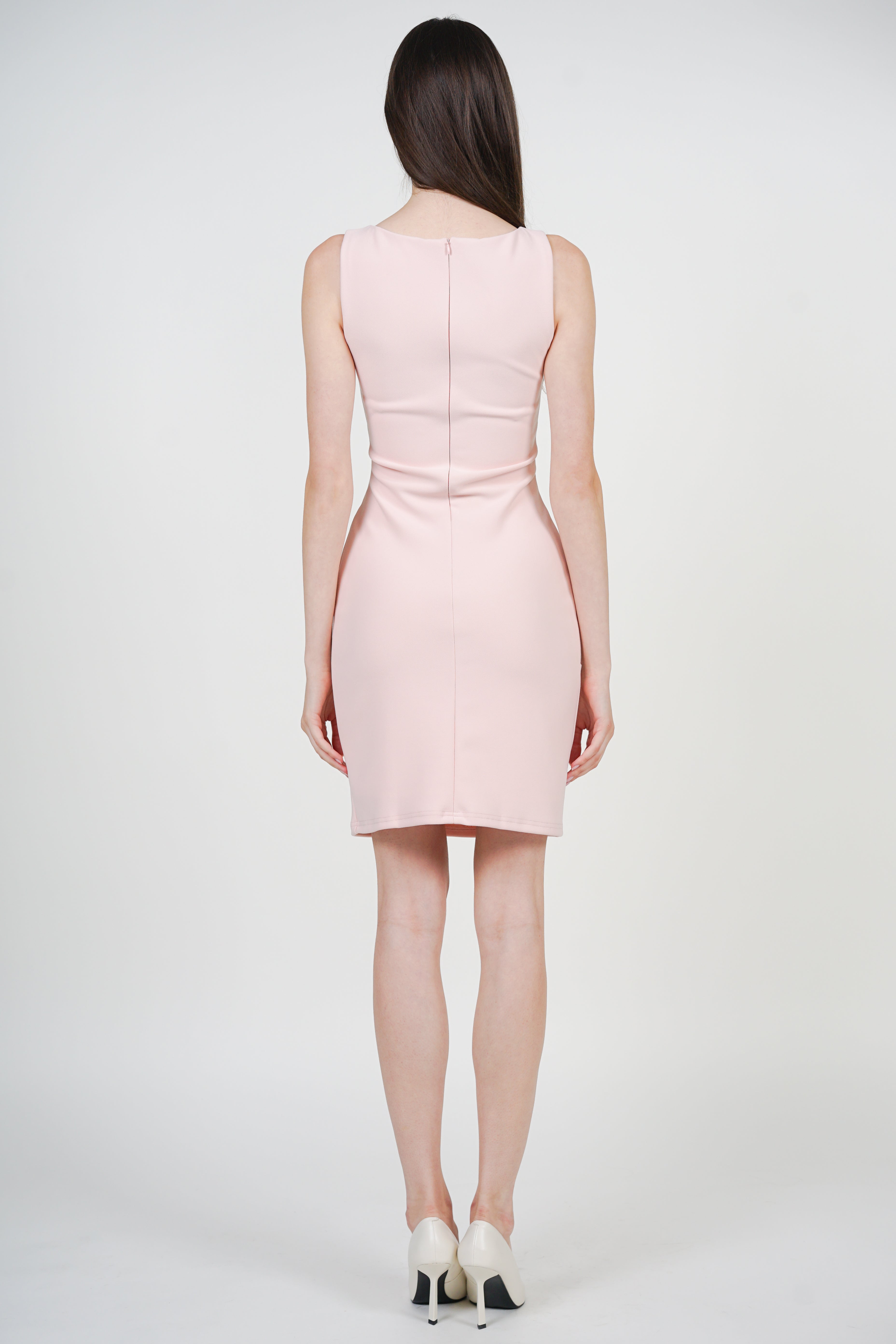 Ruched Pleated Midi Dress in Powder Pink