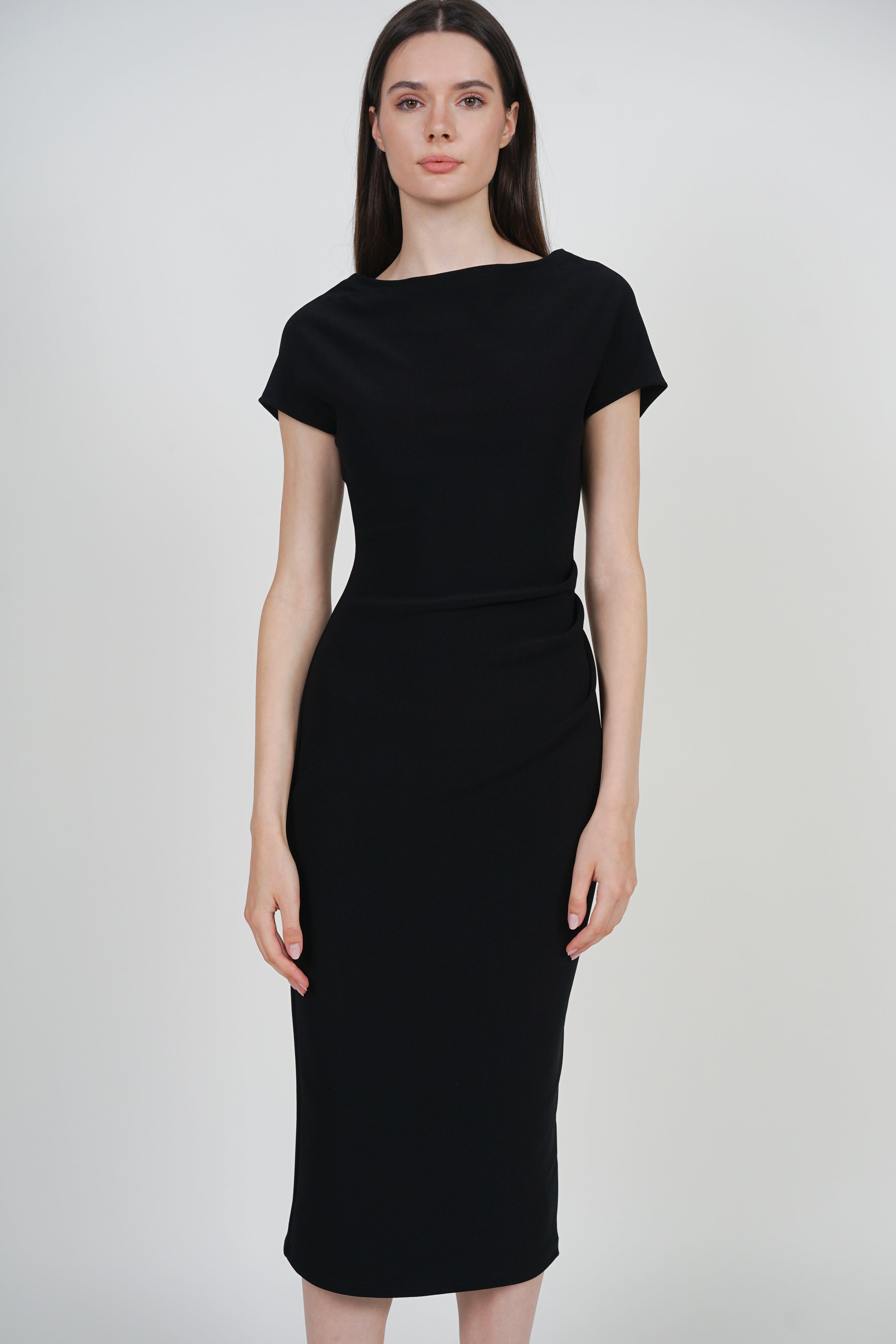 One Shoulder Midi Dress in Black