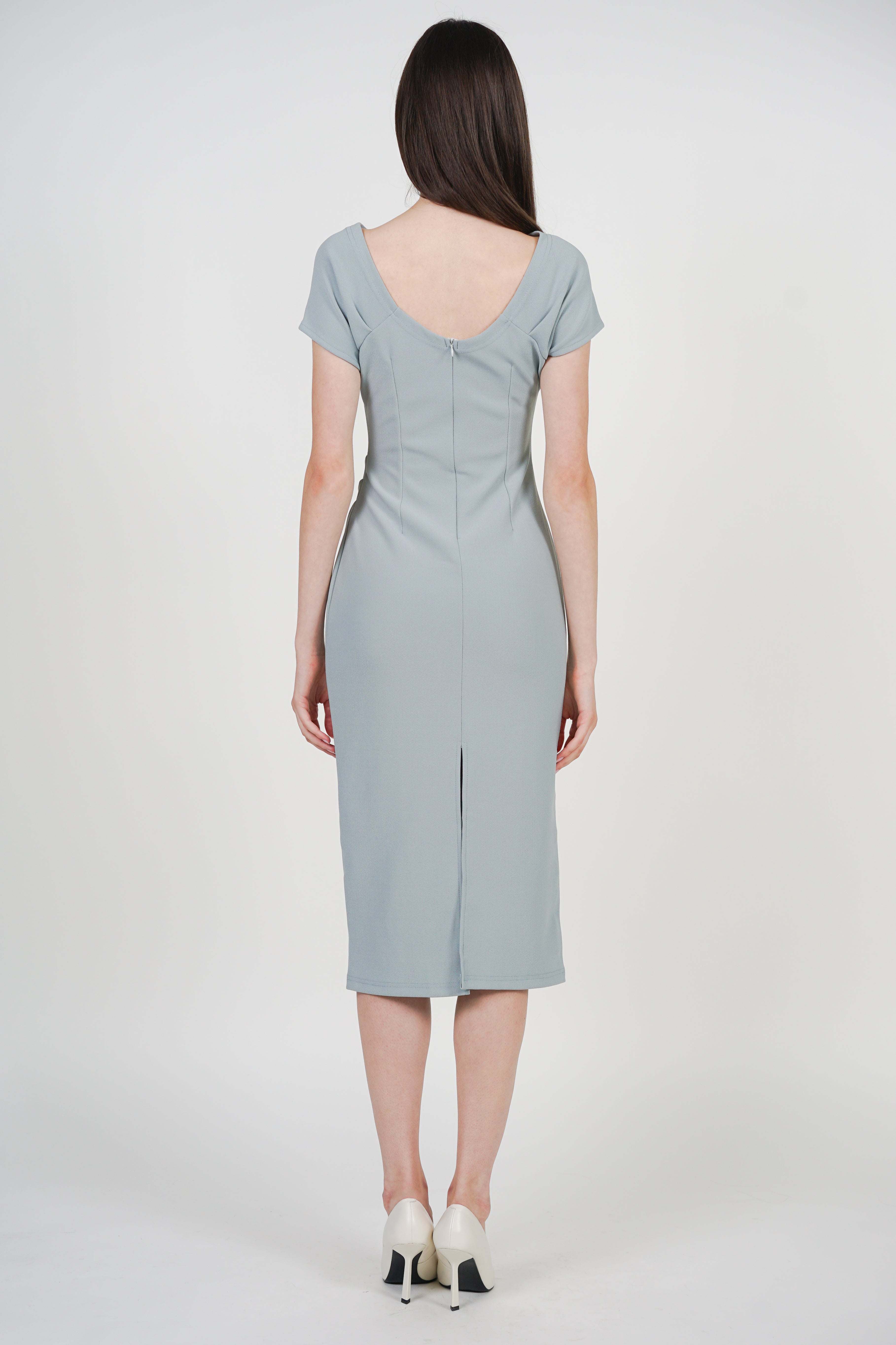 One Shoulder Midi Dress in Bean Green