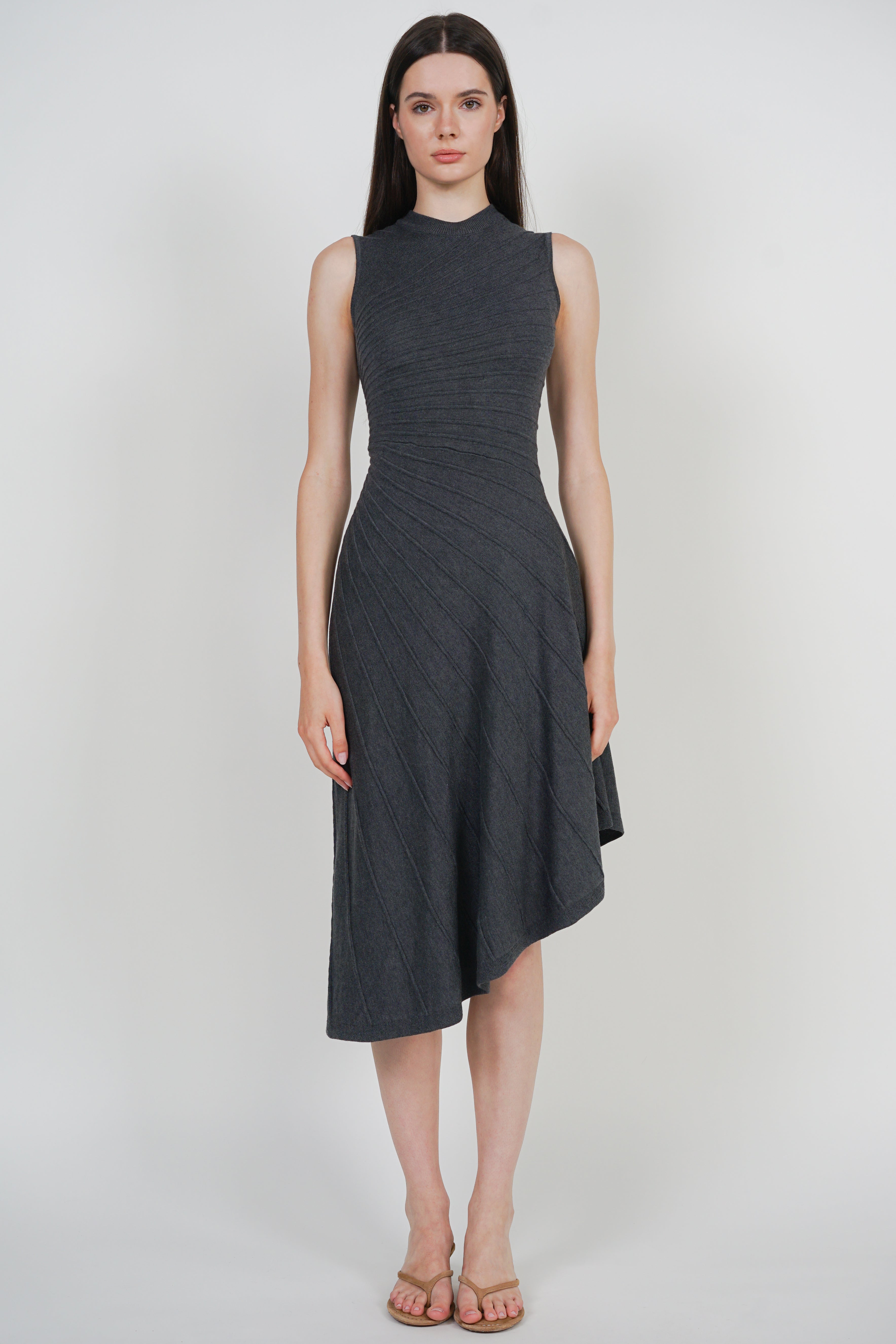 Asymmetrical Knit Dress in Dark Grey