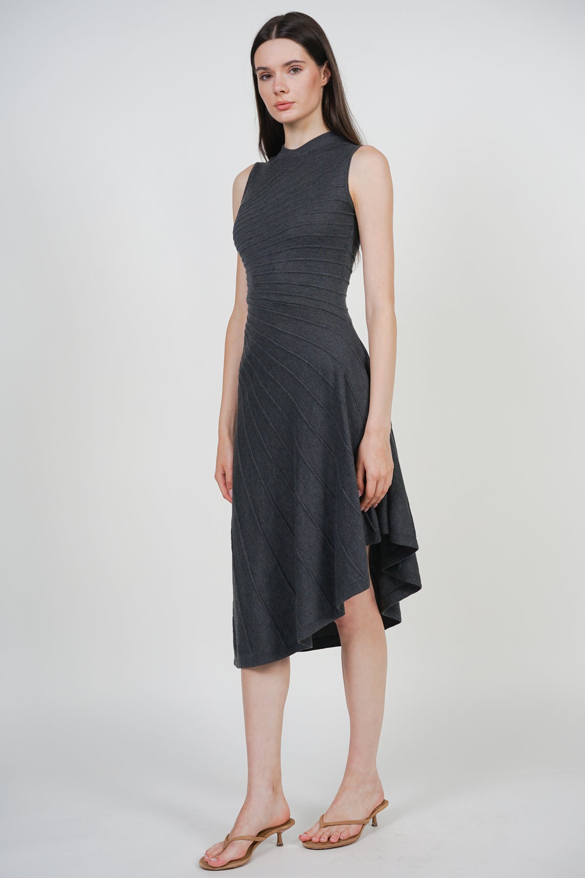 Asymmetrical Knit Dress in Dark Grey