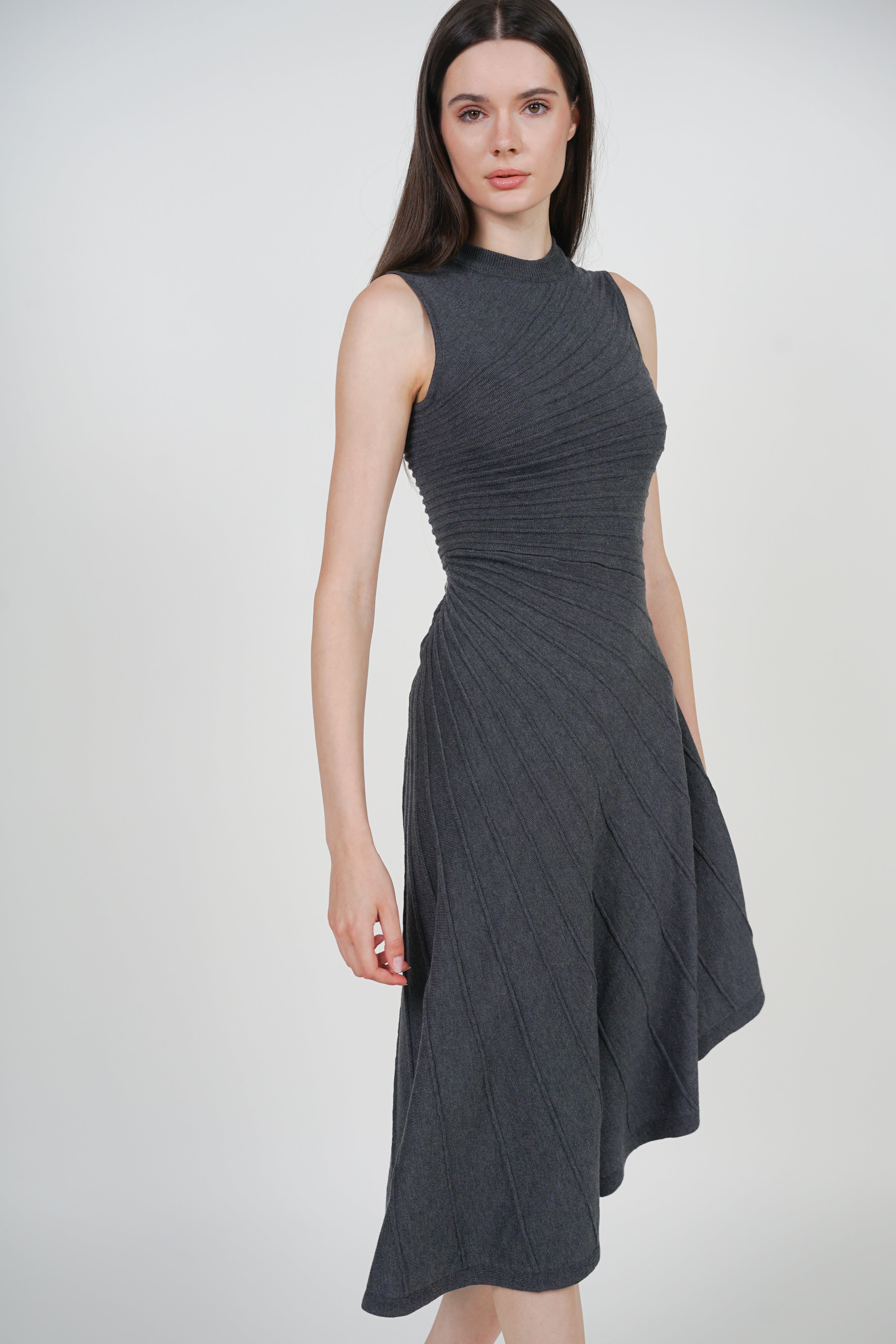 Asymmetrical Knit Dress in Dark Grey