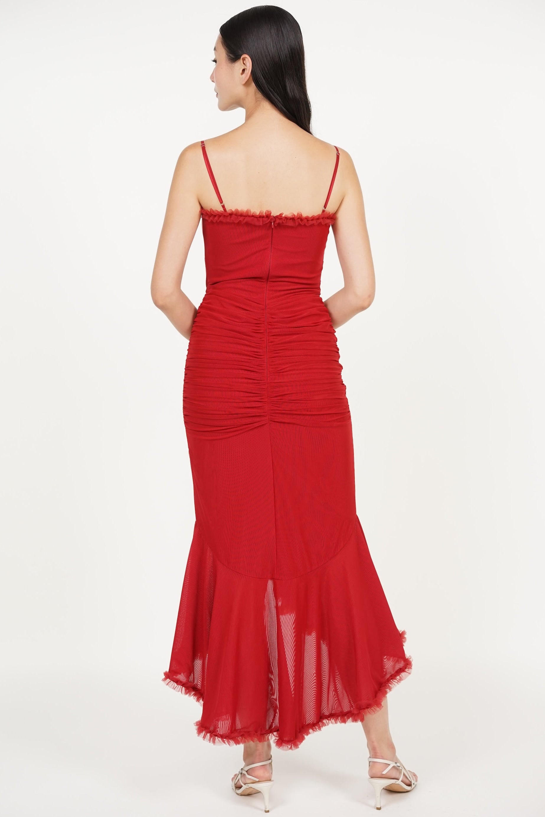 Ruffle Draped Dress in Red