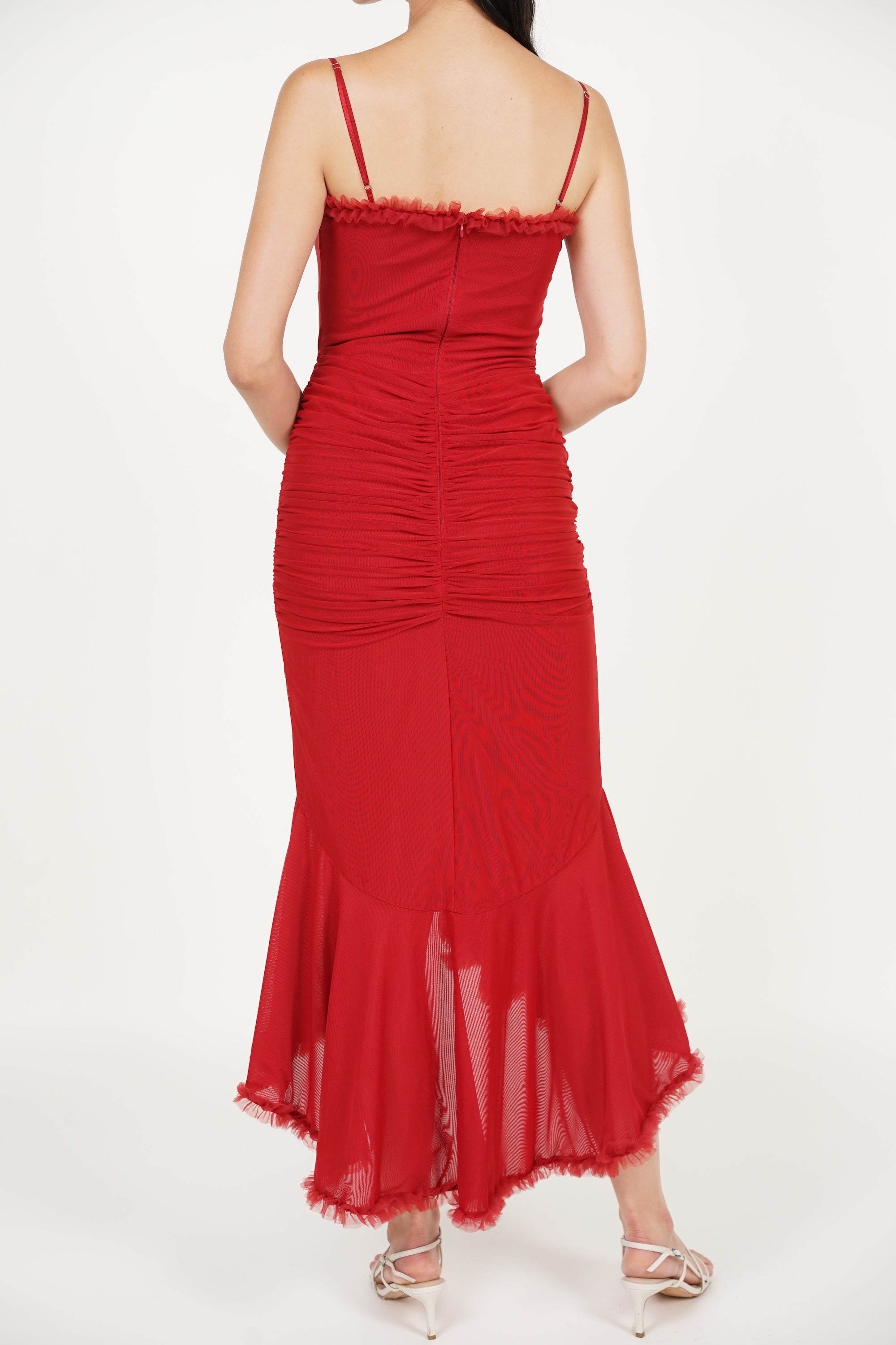Ruffle Draped Dress in Red