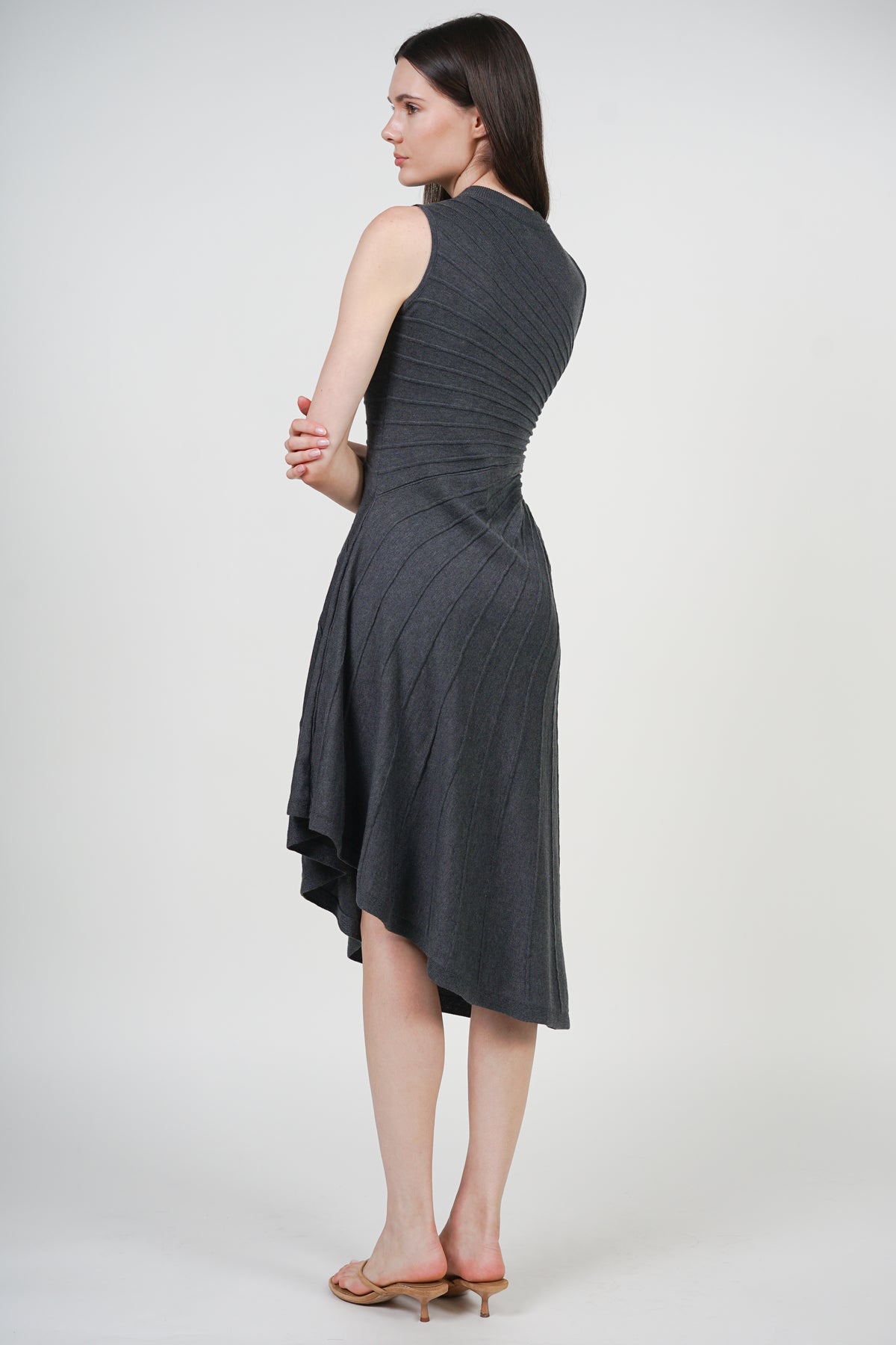 Asymmetrical Knit Dress in Dark Grey