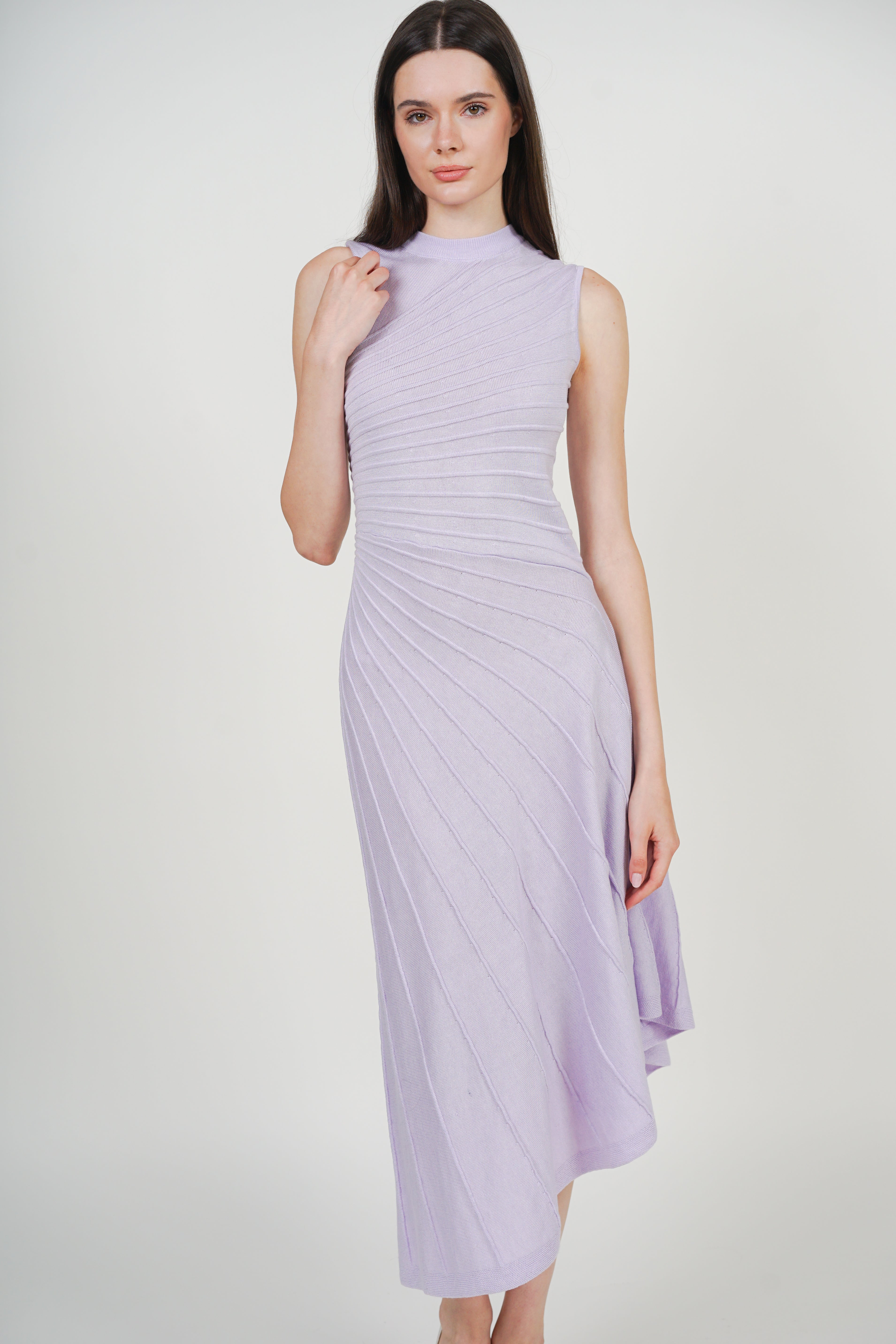 Asymmetrical Knit Dress in Purple