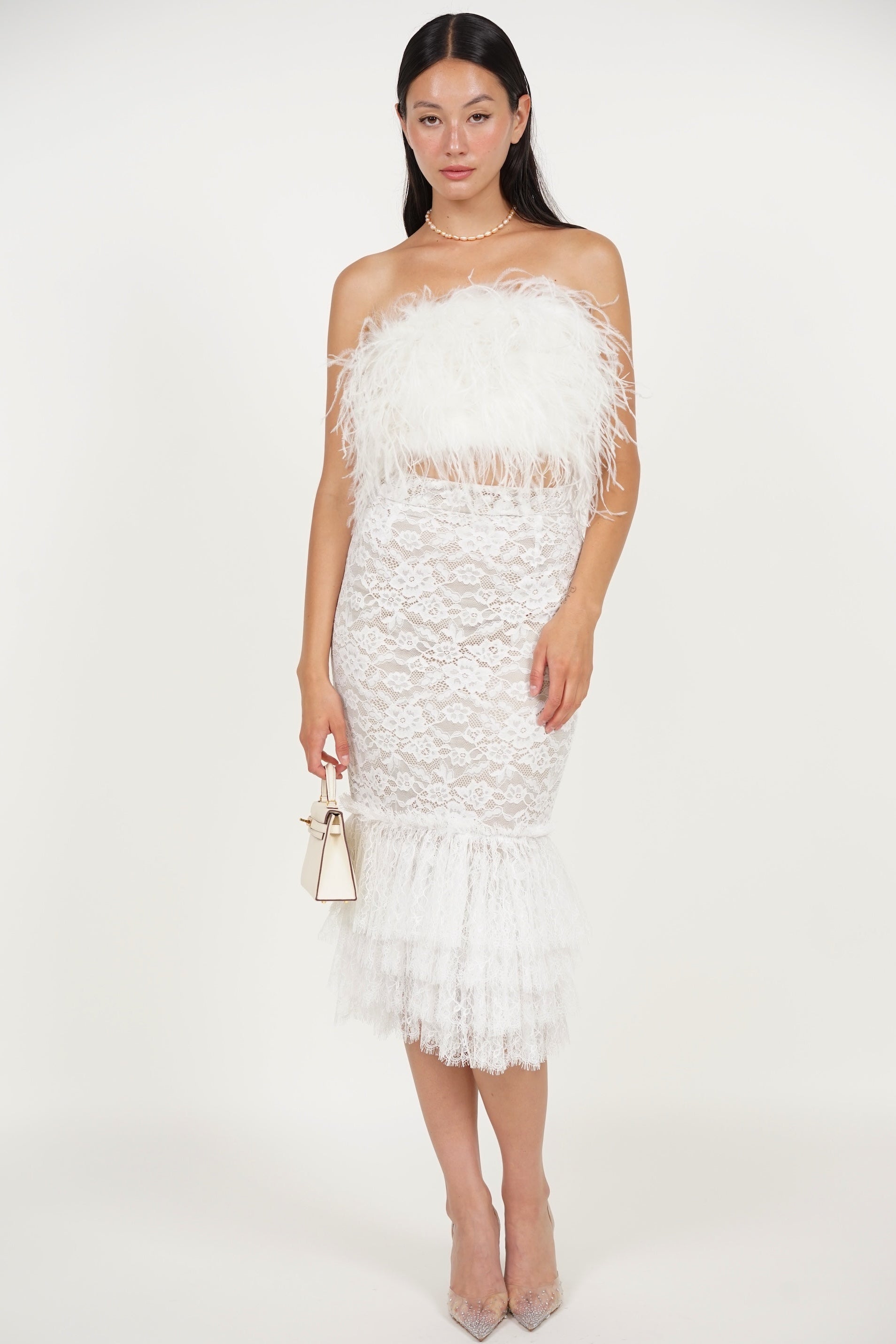 Mermaid Tiered Skirt in White Lace