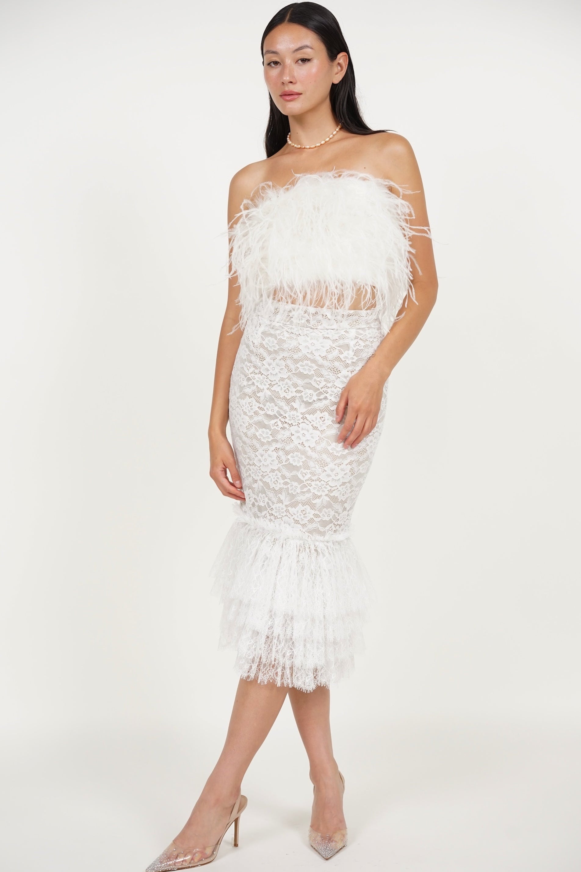Mermaid Tiered Skirt in White Lace