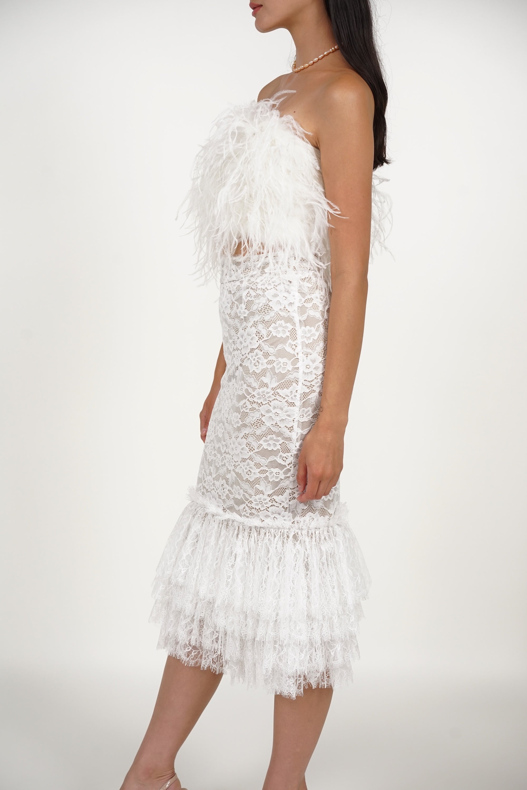 Mermaid Tiered Skirt in White Lace