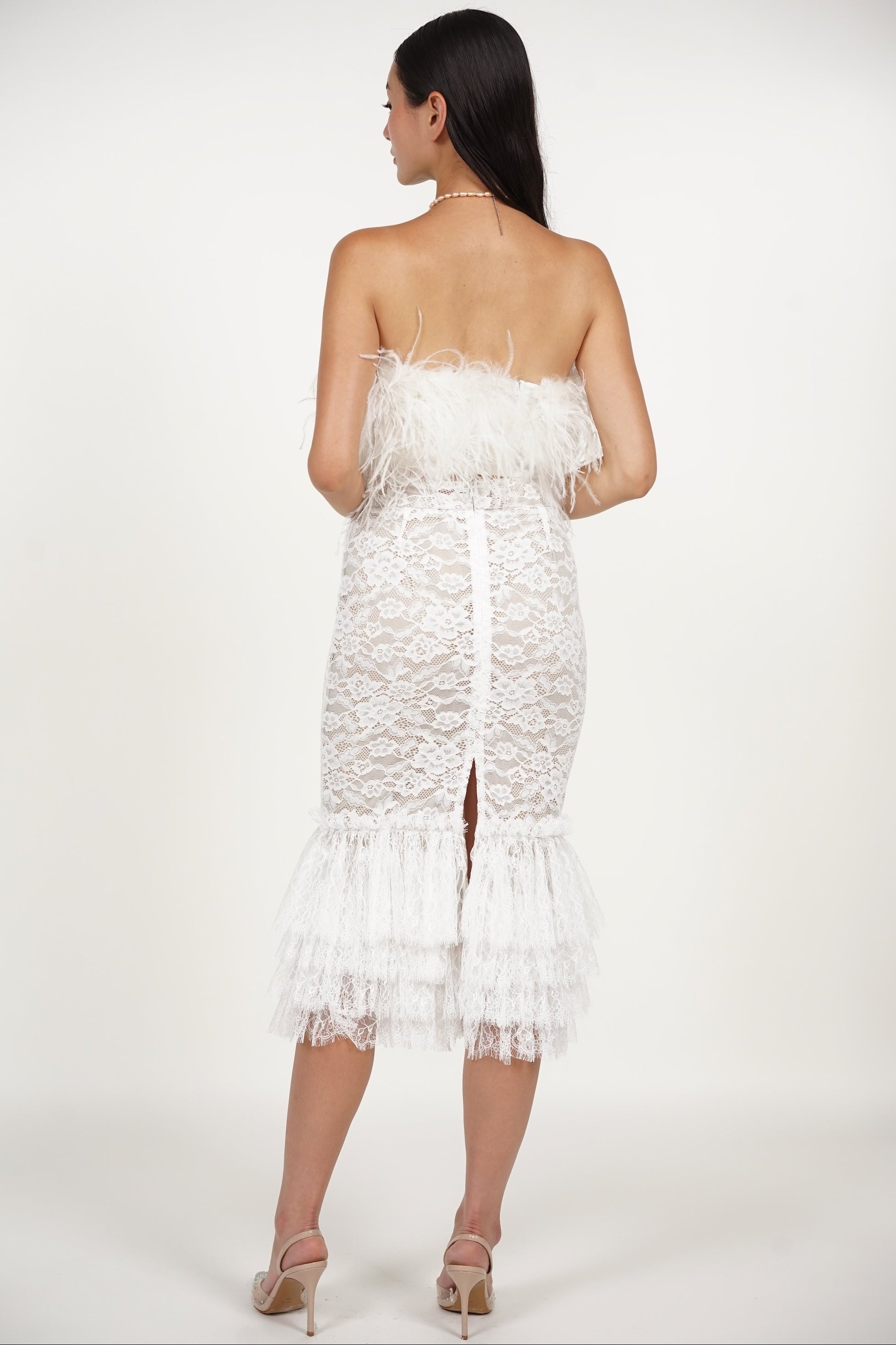 Mermaid Tiered Skirt in White Lace