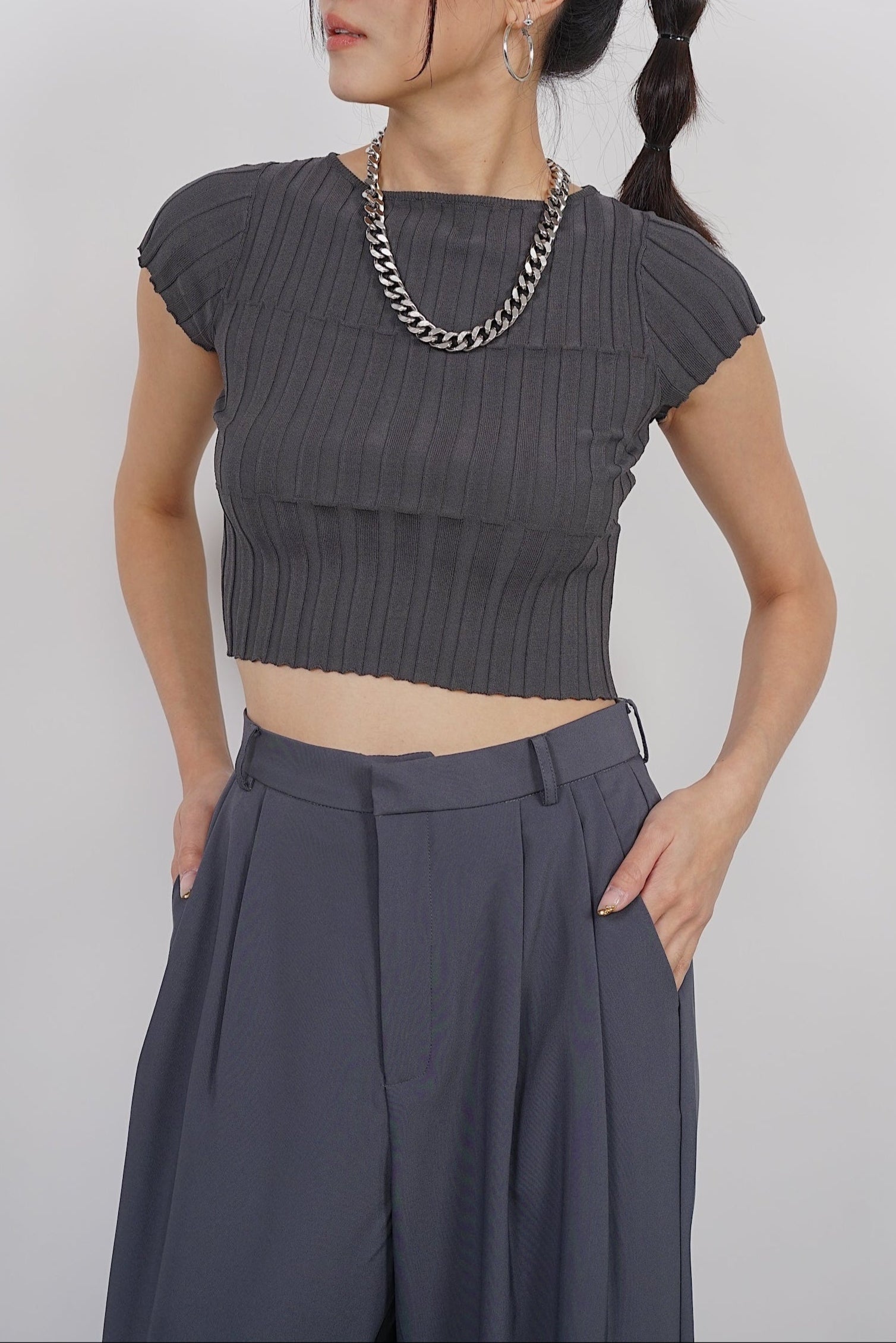 Textured Knitted Top in Slate