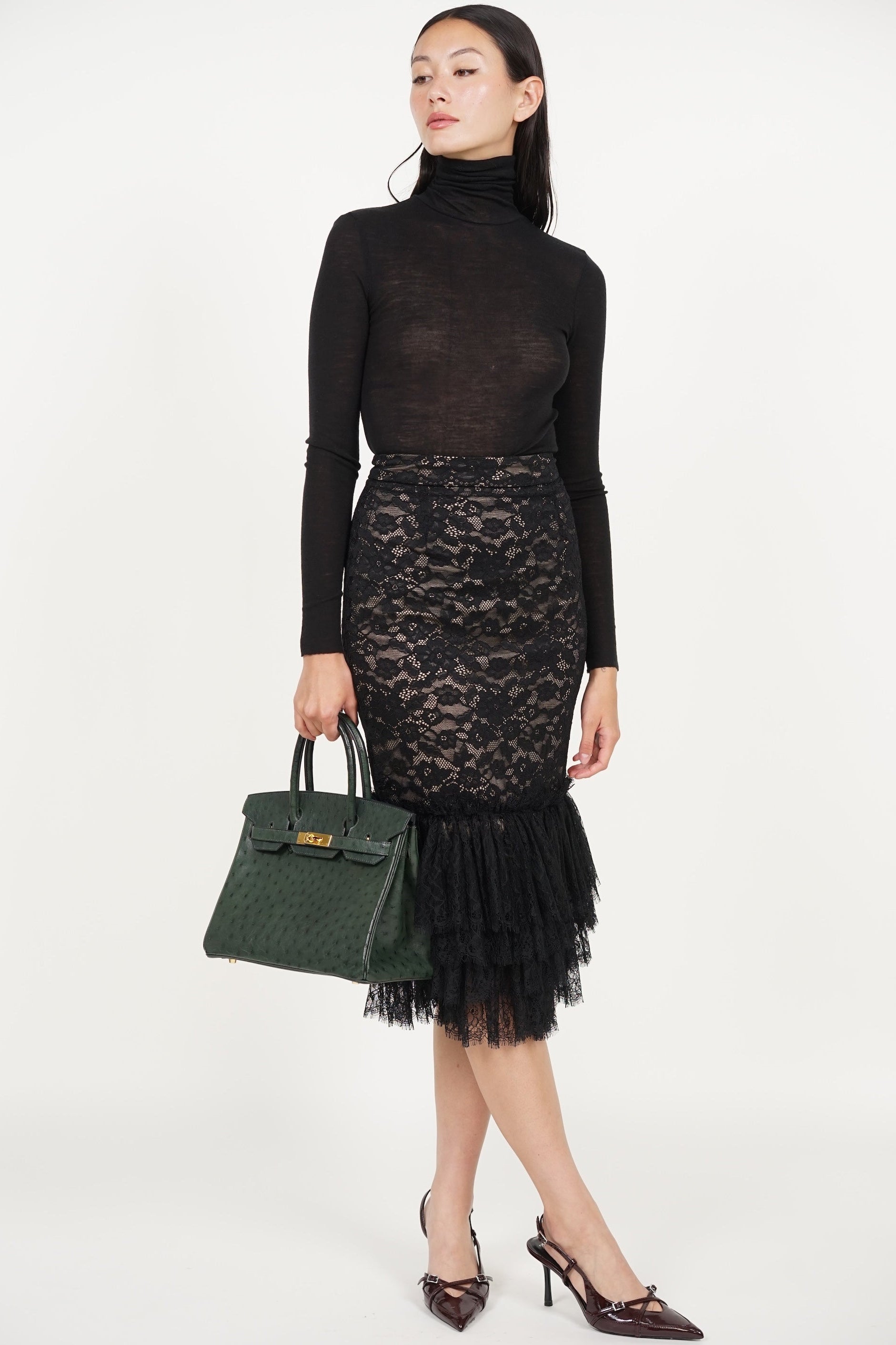 Mermaid Tiered Skirt in Black Lace