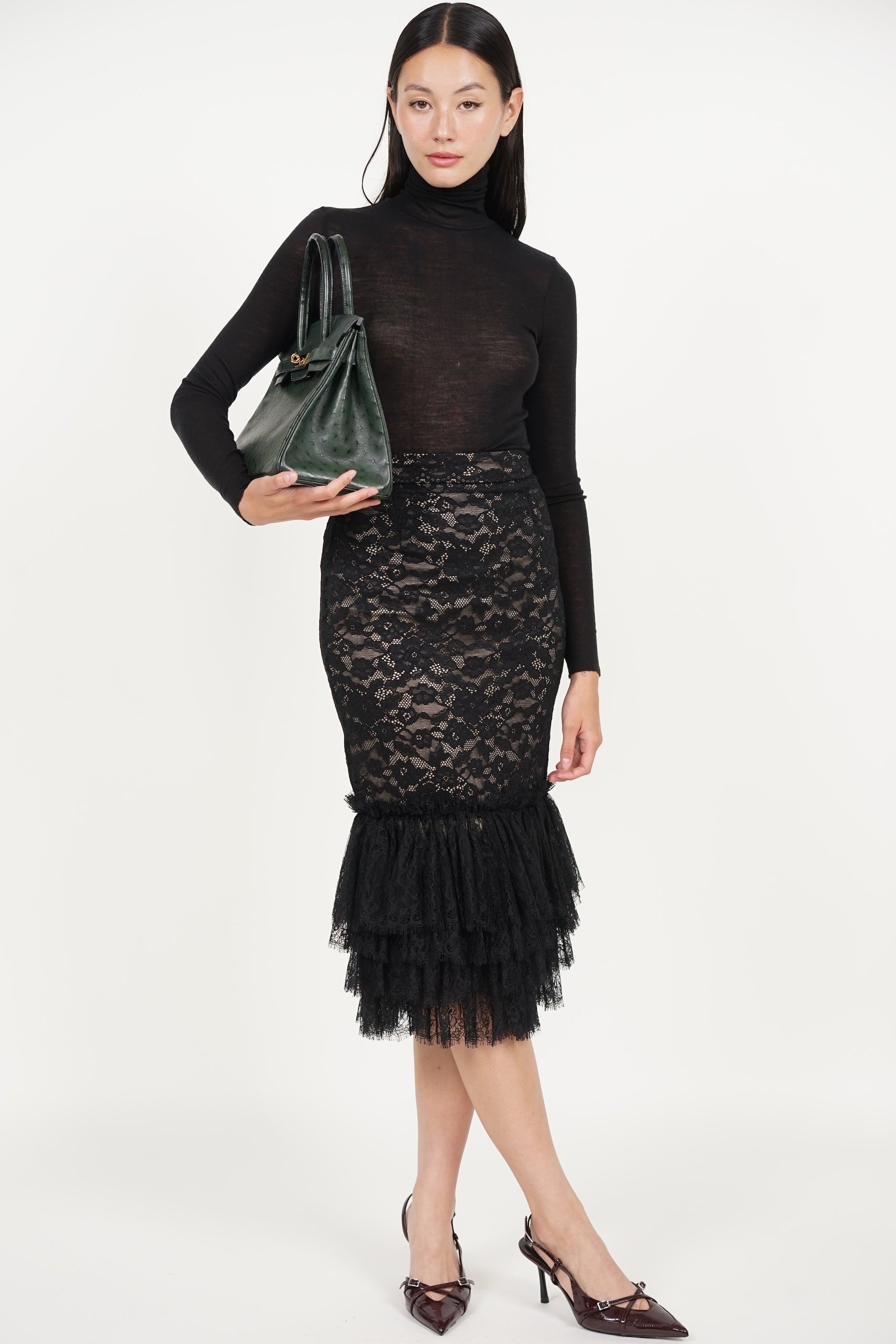 Mermaid Tiered Skirt in Black Lace