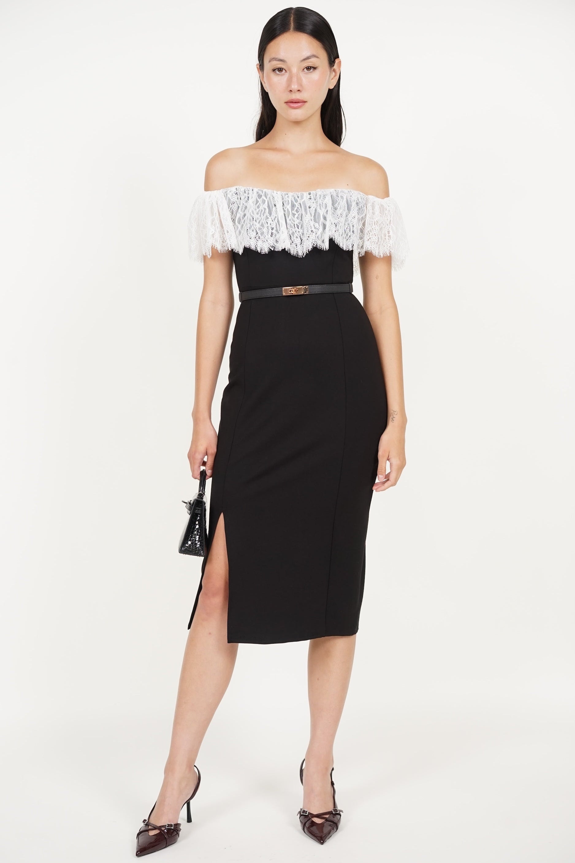 COMING SOON - Off-Shoulder Dress in Black White Lace