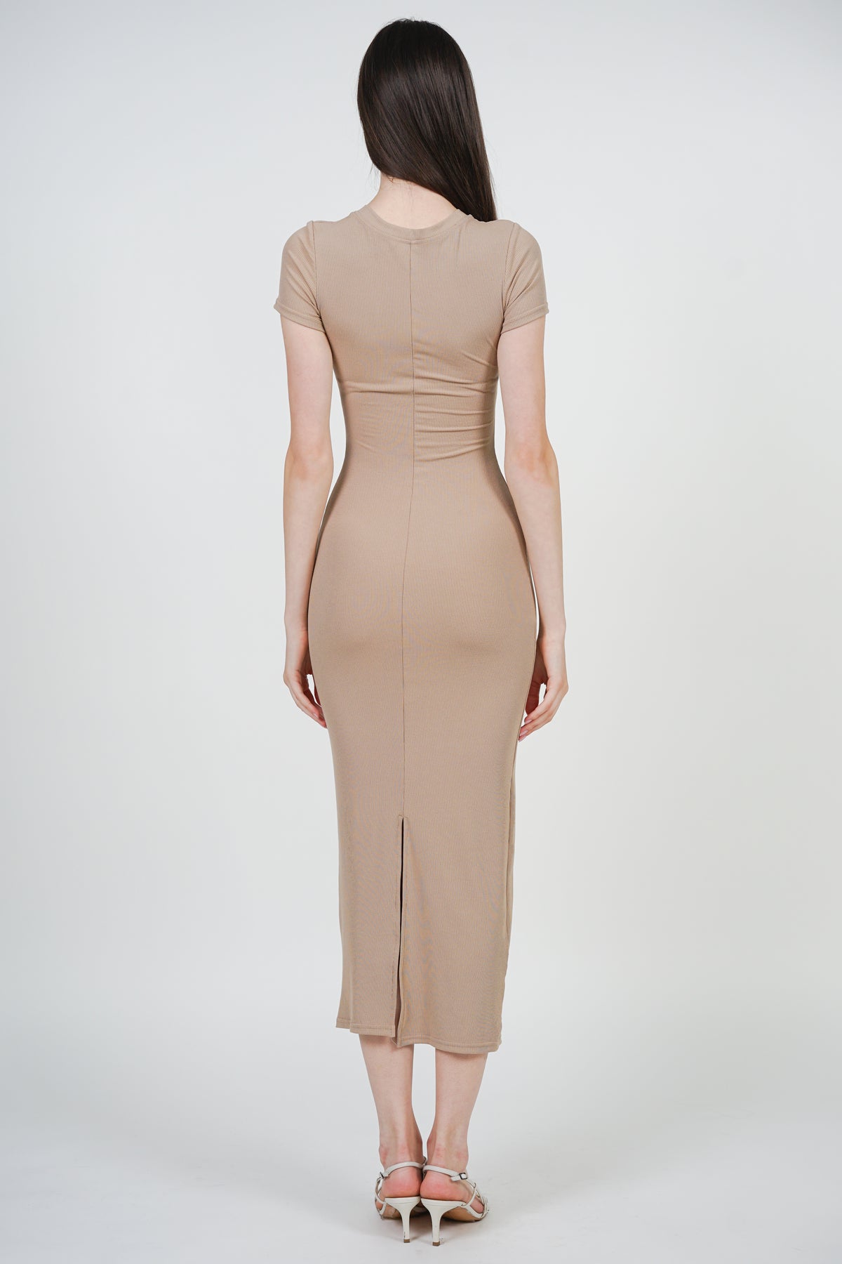 Bodycon Short Sleeve Dress in Camel