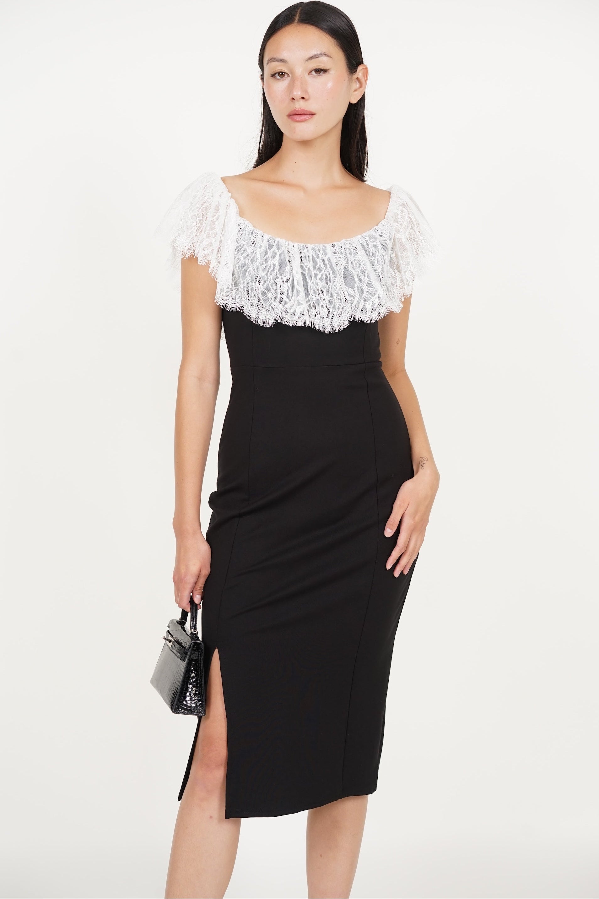 COMING SOON - Off-Shoulder Dress in Black White Lace