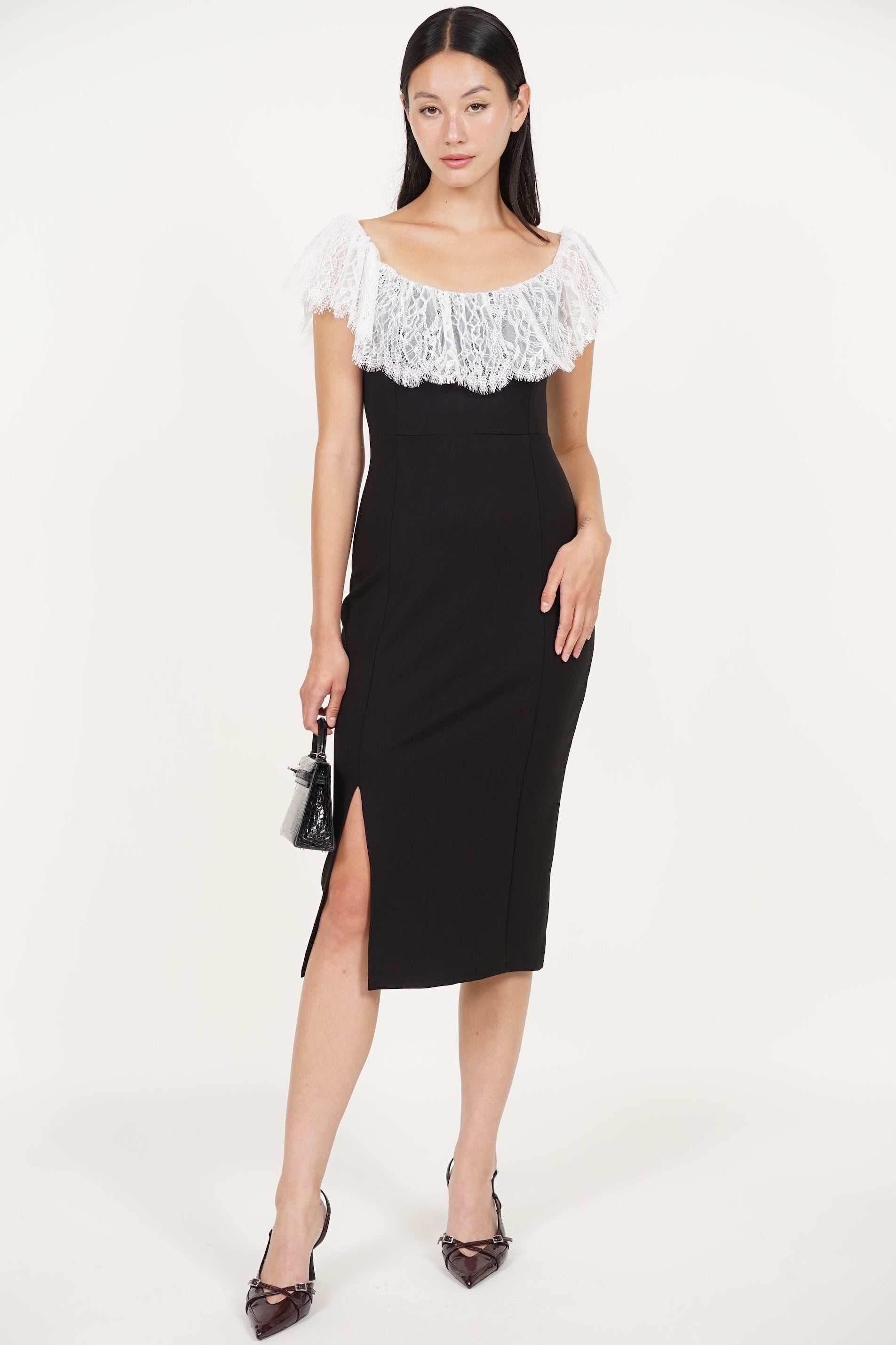 COMING SOON - Off-Shoulder Dress in Black White Lace