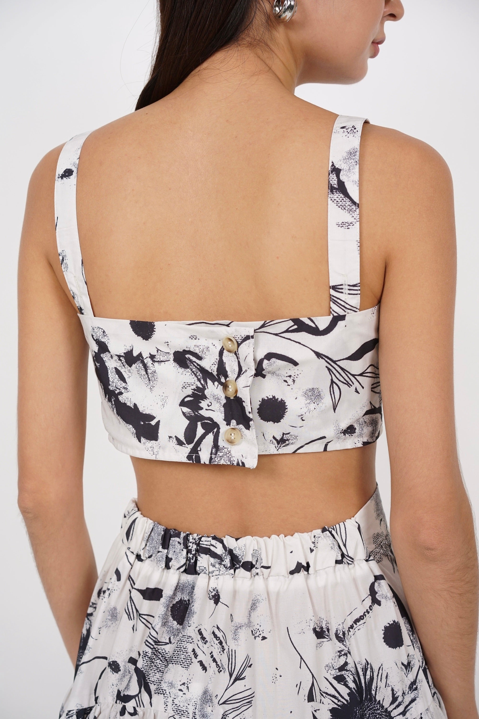 Padded Crop Top in White Floral