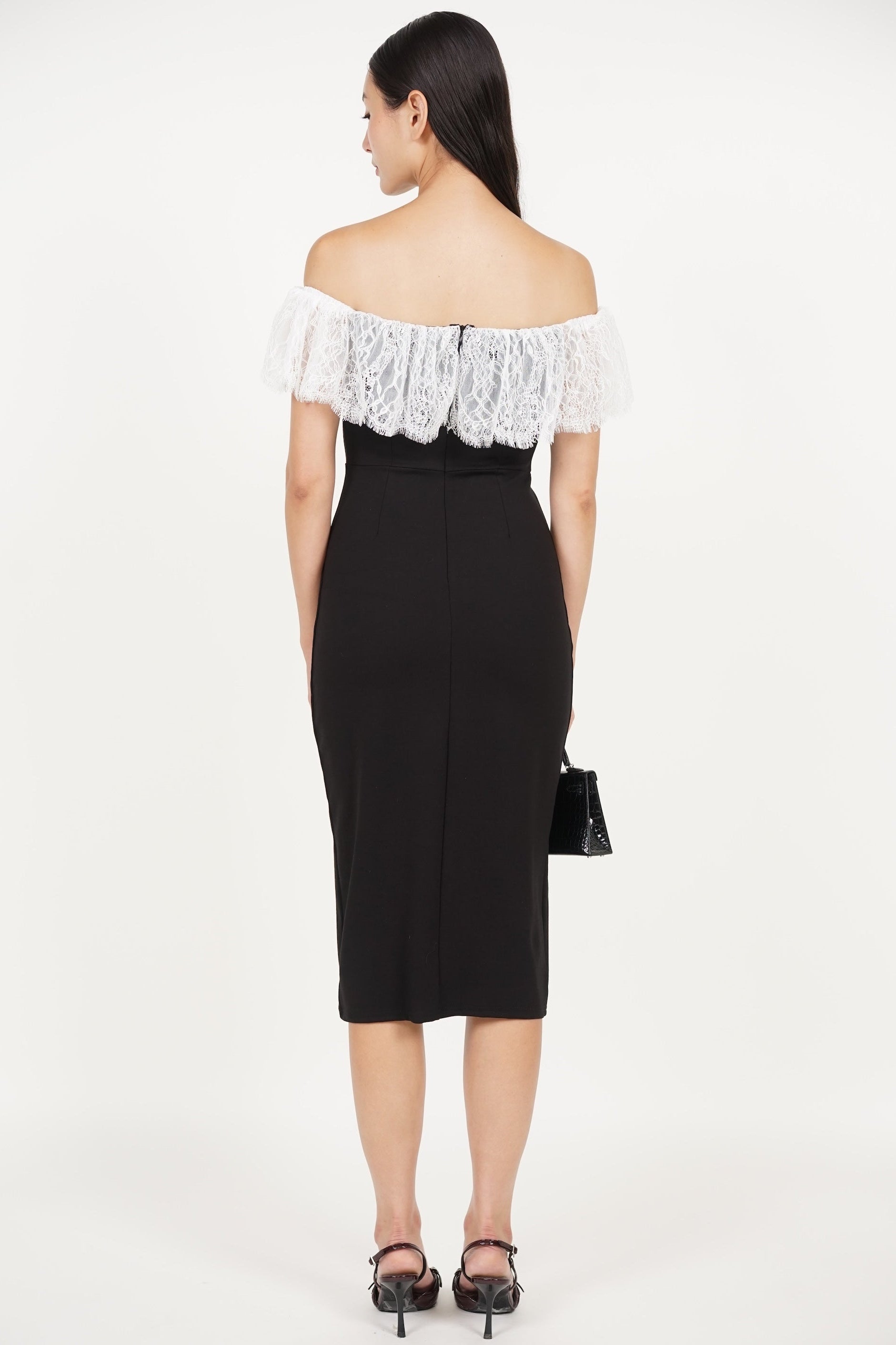 COMING SOON - Off-Shoulder Dress in Black White Lace