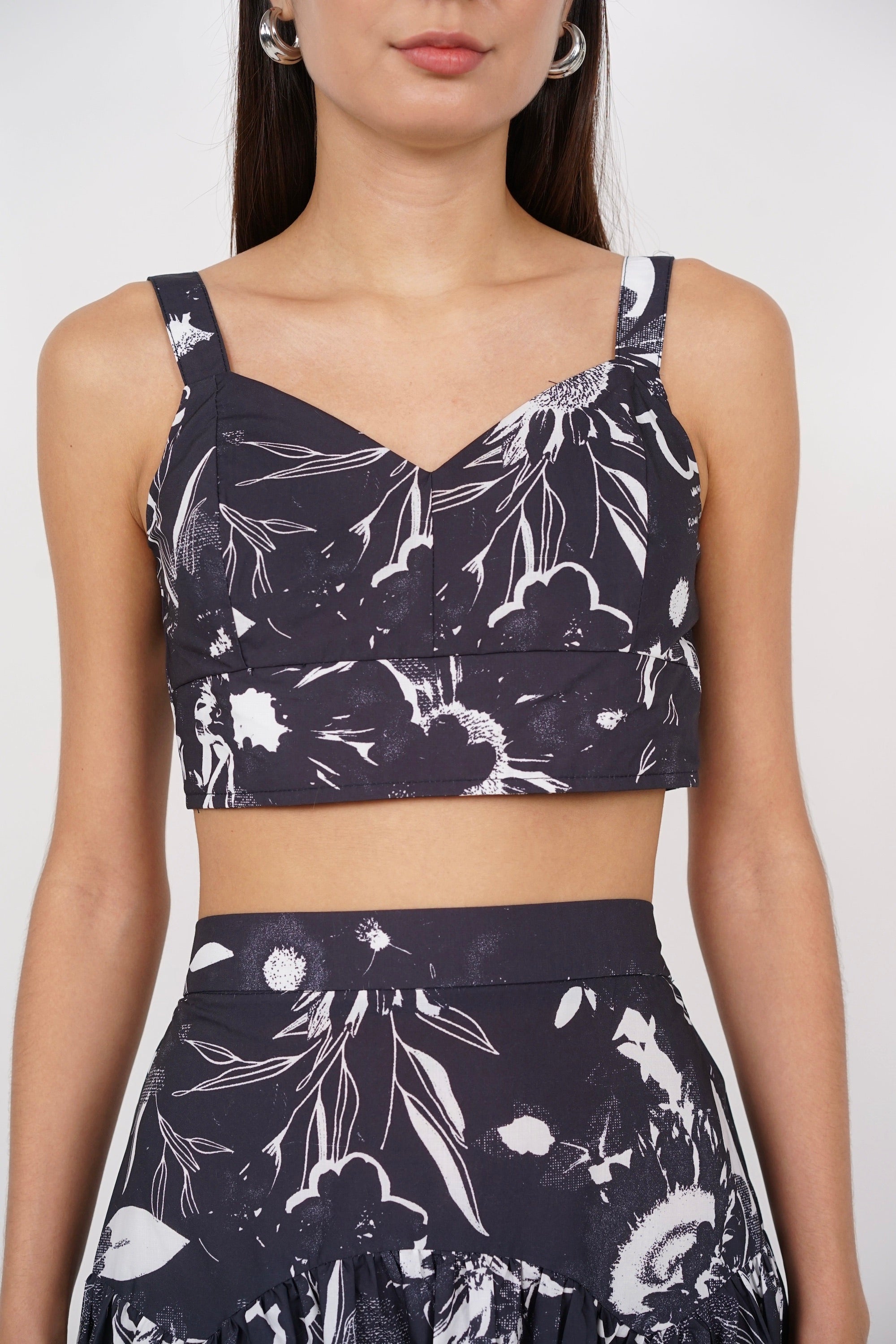 Padded Crop Top in Black Floral