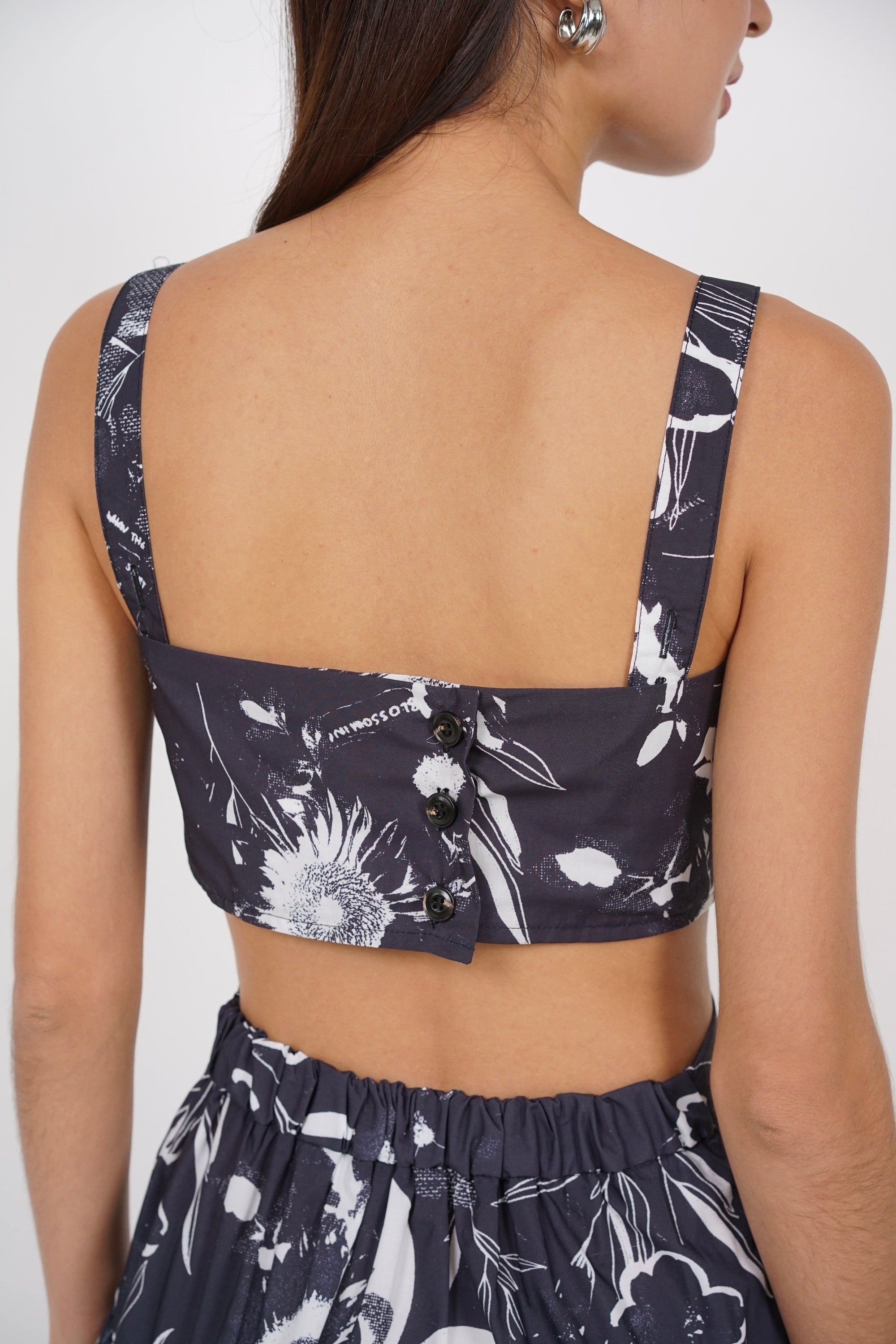 Padded Crop Top in Black Floral