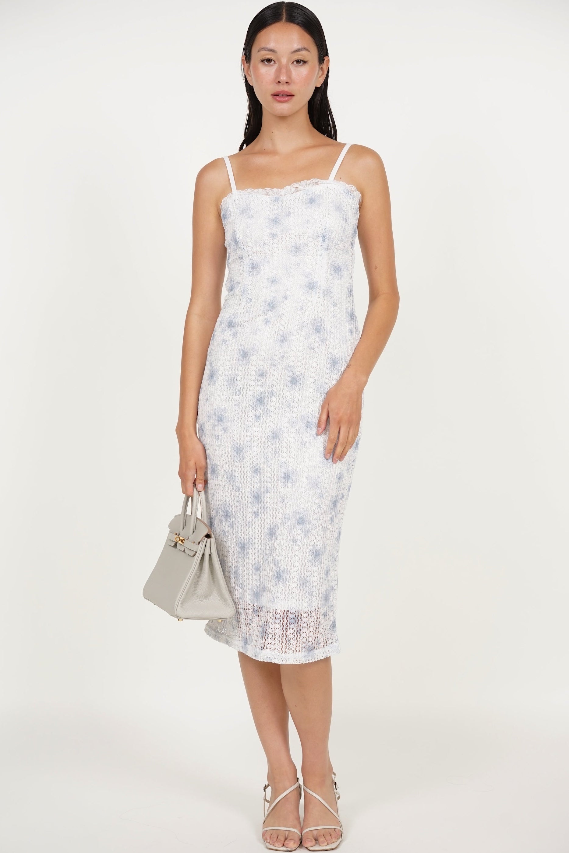 Midi Column Dress in Blue Lace