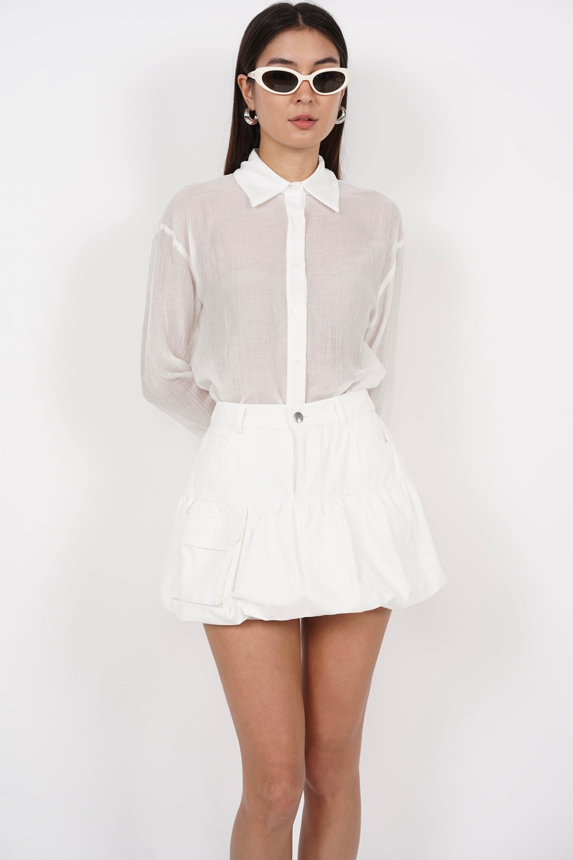 Bubble-Hem Skorts in White