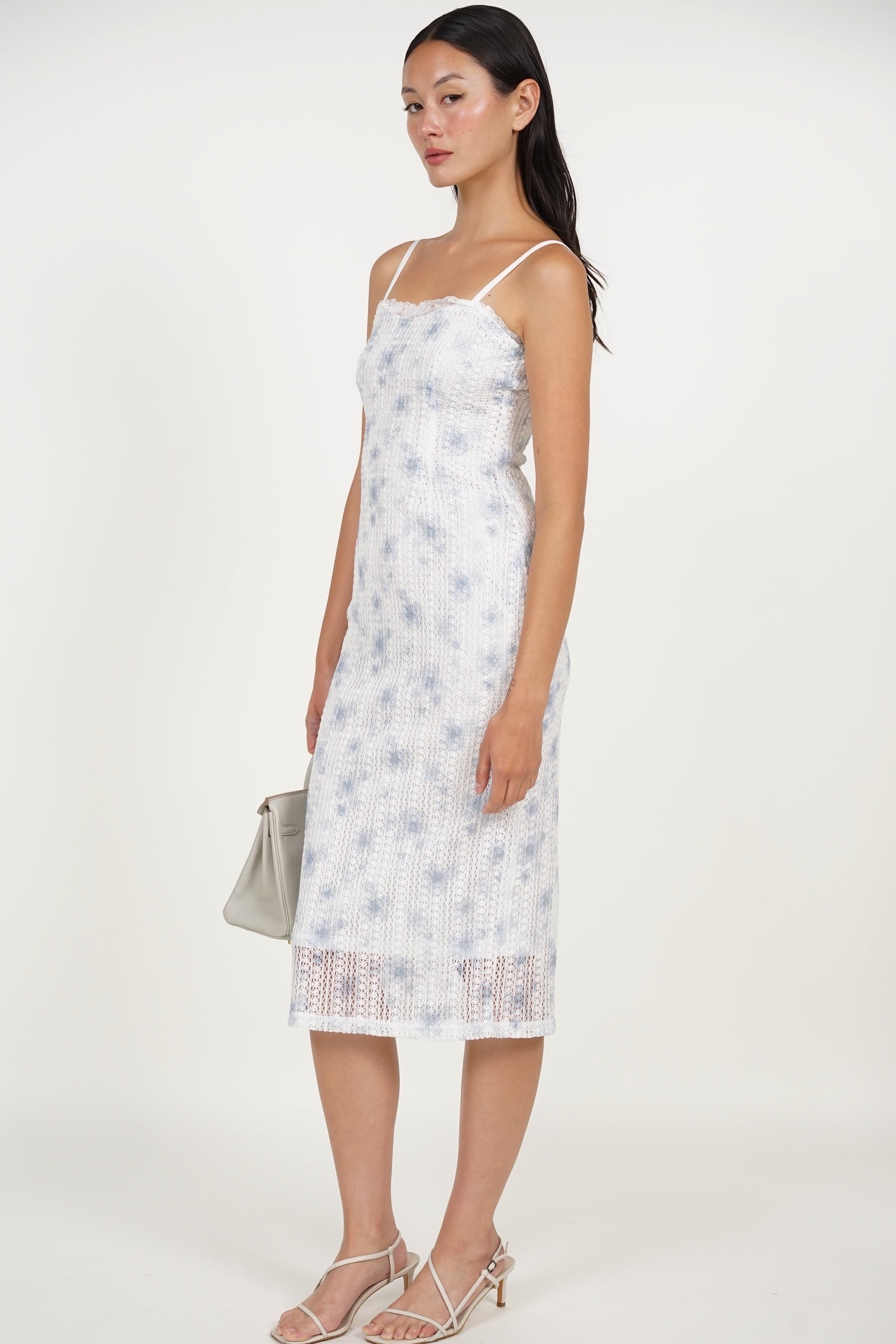 Midi Column Dress in Blue Lace