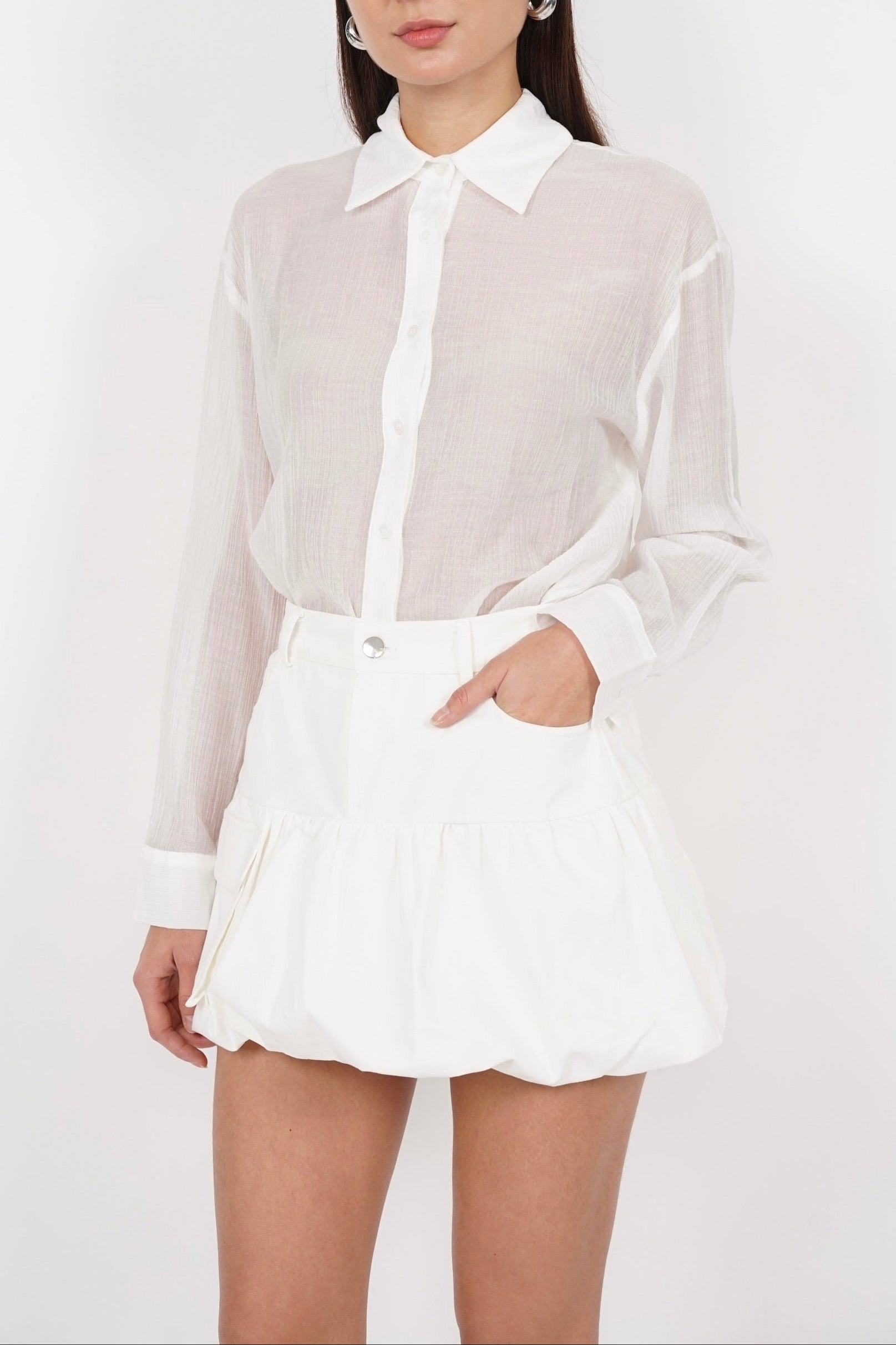Bubble-Hem Skorts in White