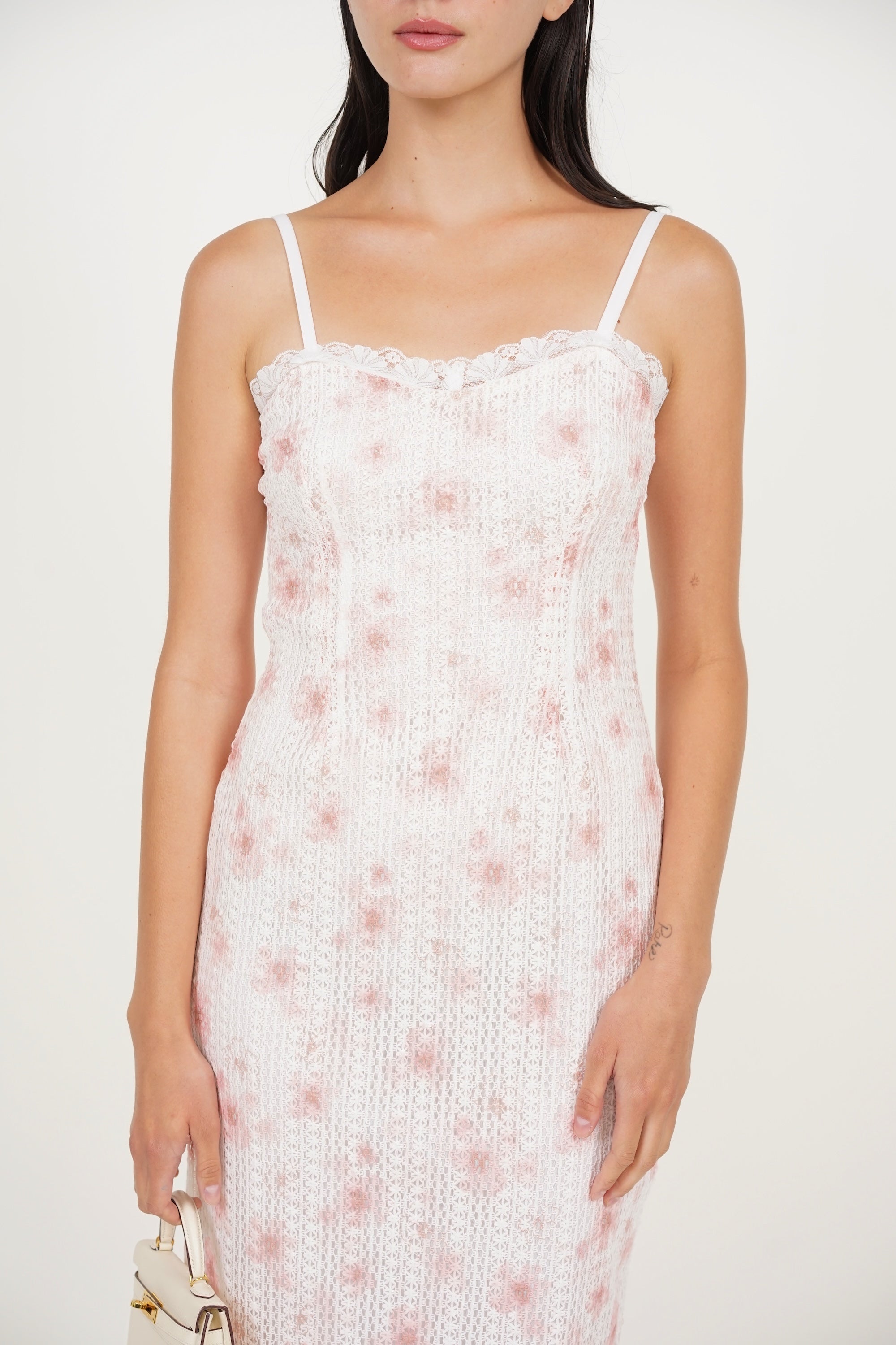 Midi Column Dress in Pink Lace