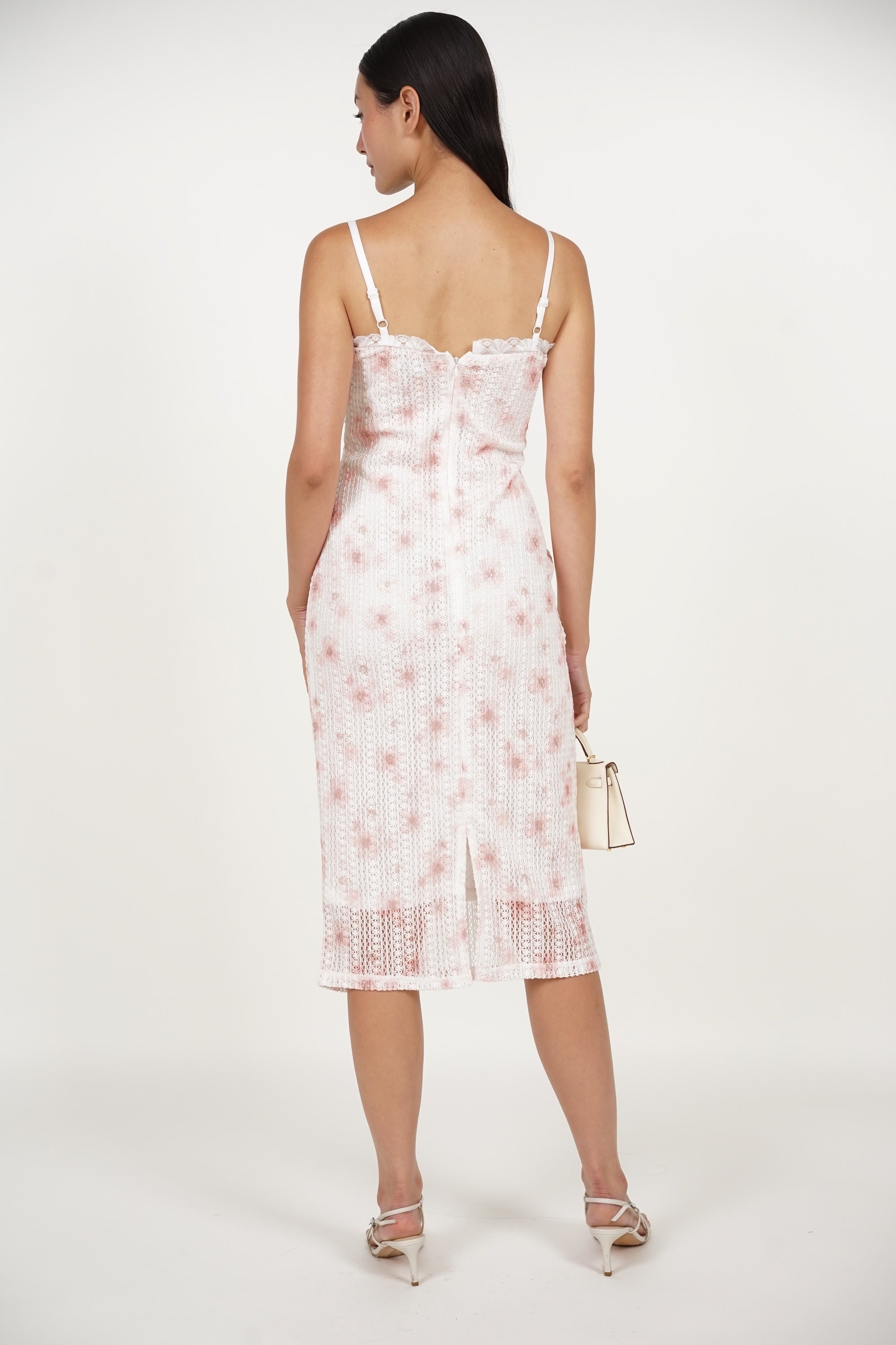 Midi Column Dress in Pink Lace