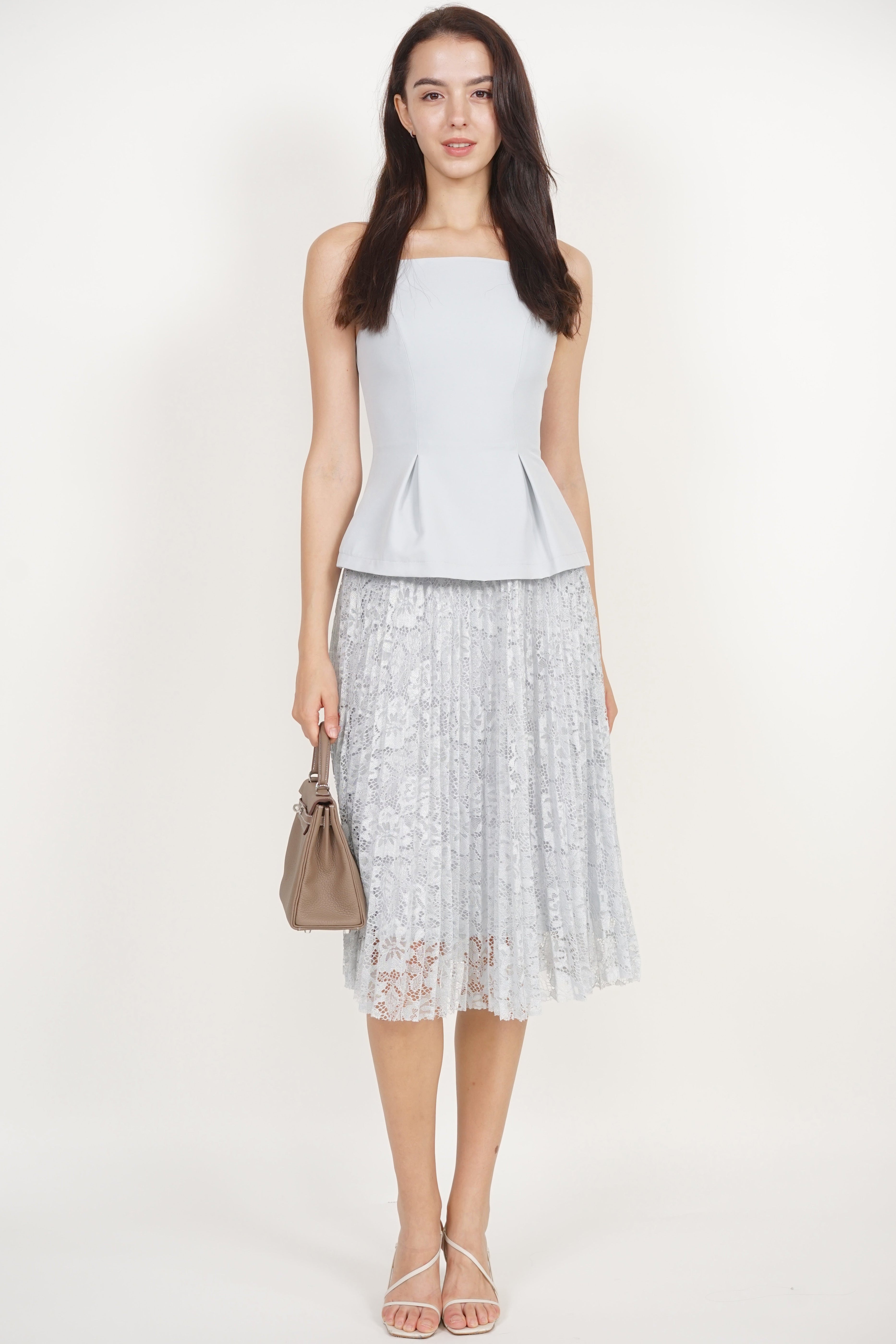 Peplum Pleated Lace Dress in Sage