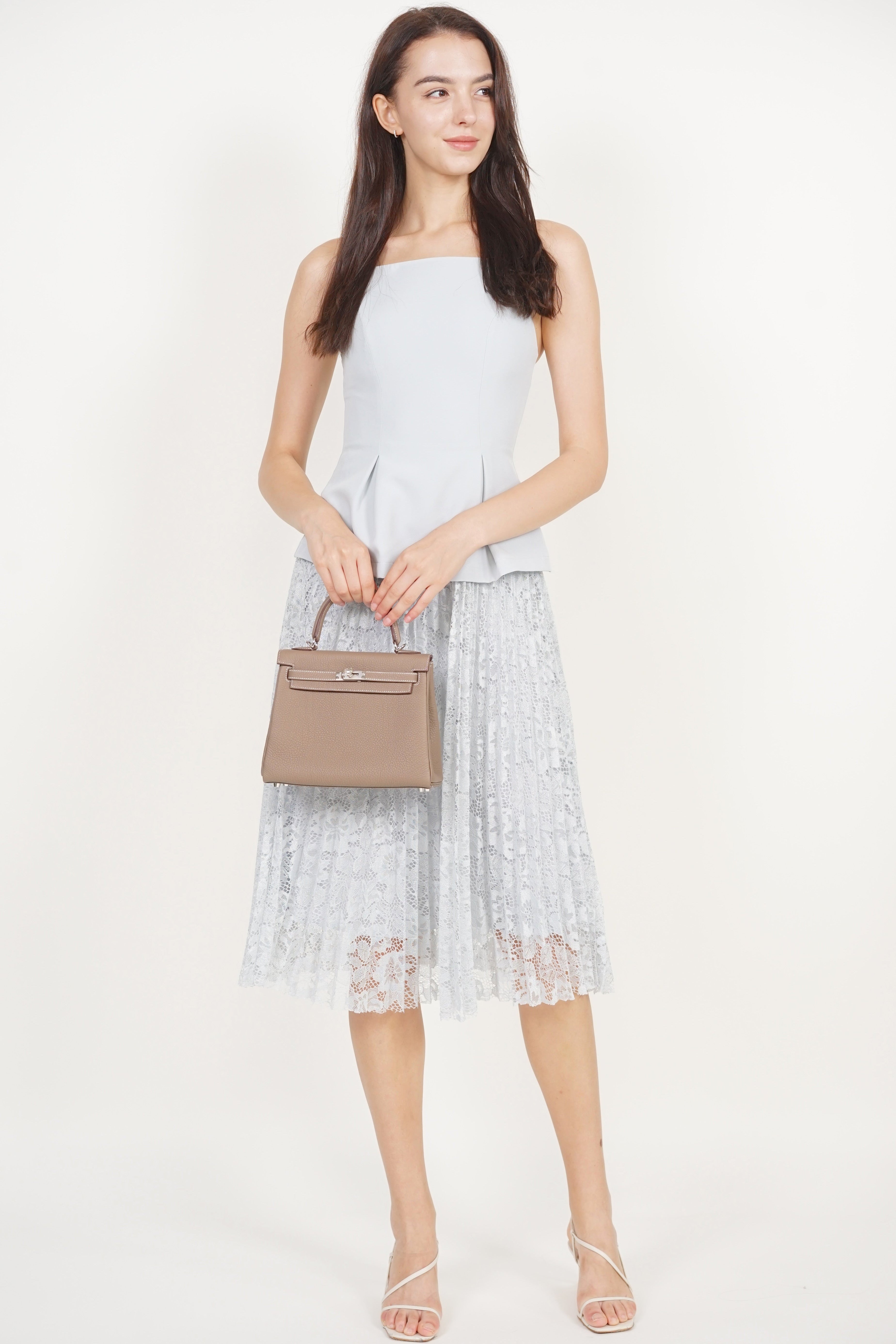 Peplum Pleated Lace Dress in Sage