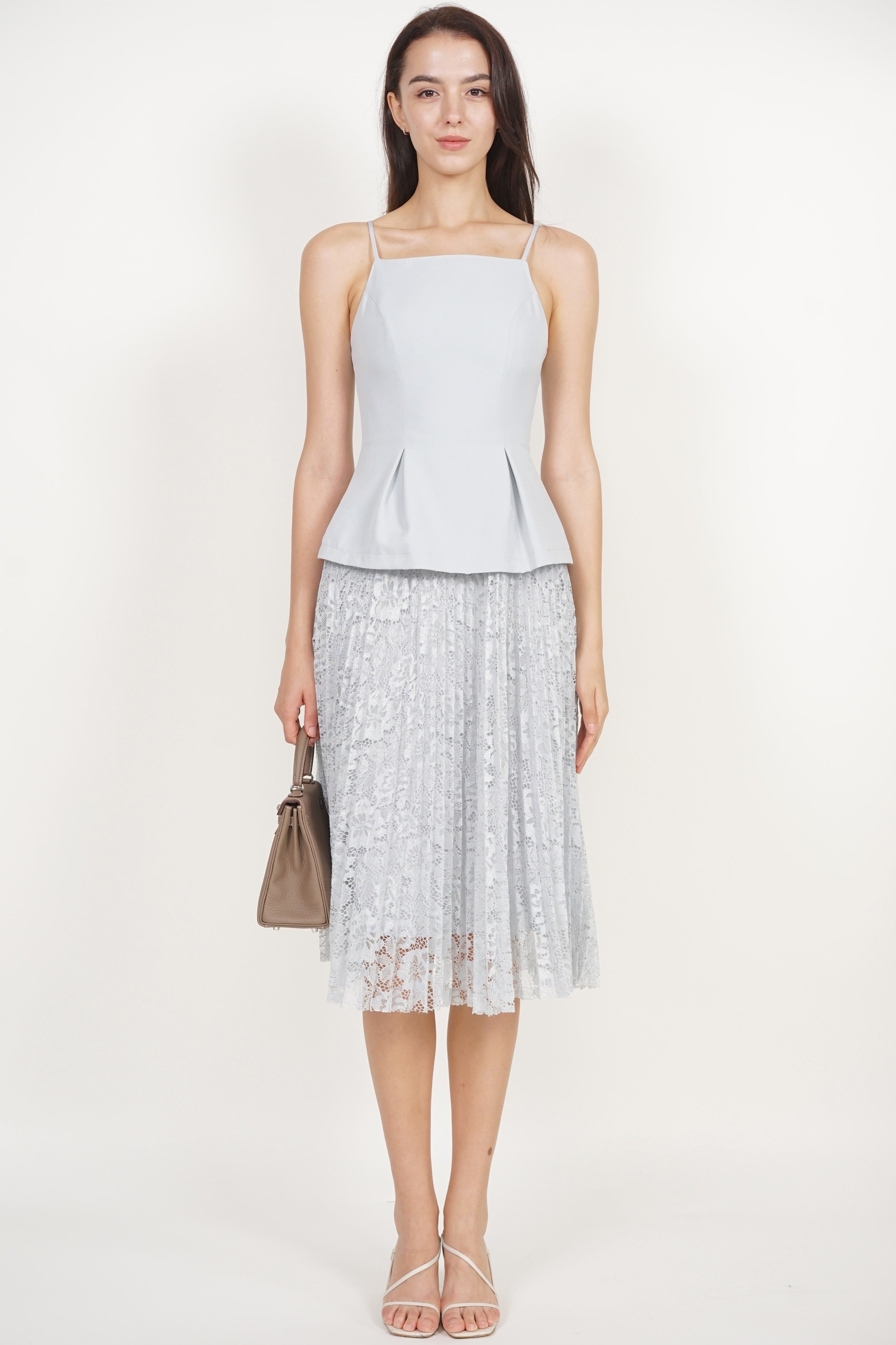 Peplum Pleated Lace Dress in Sage