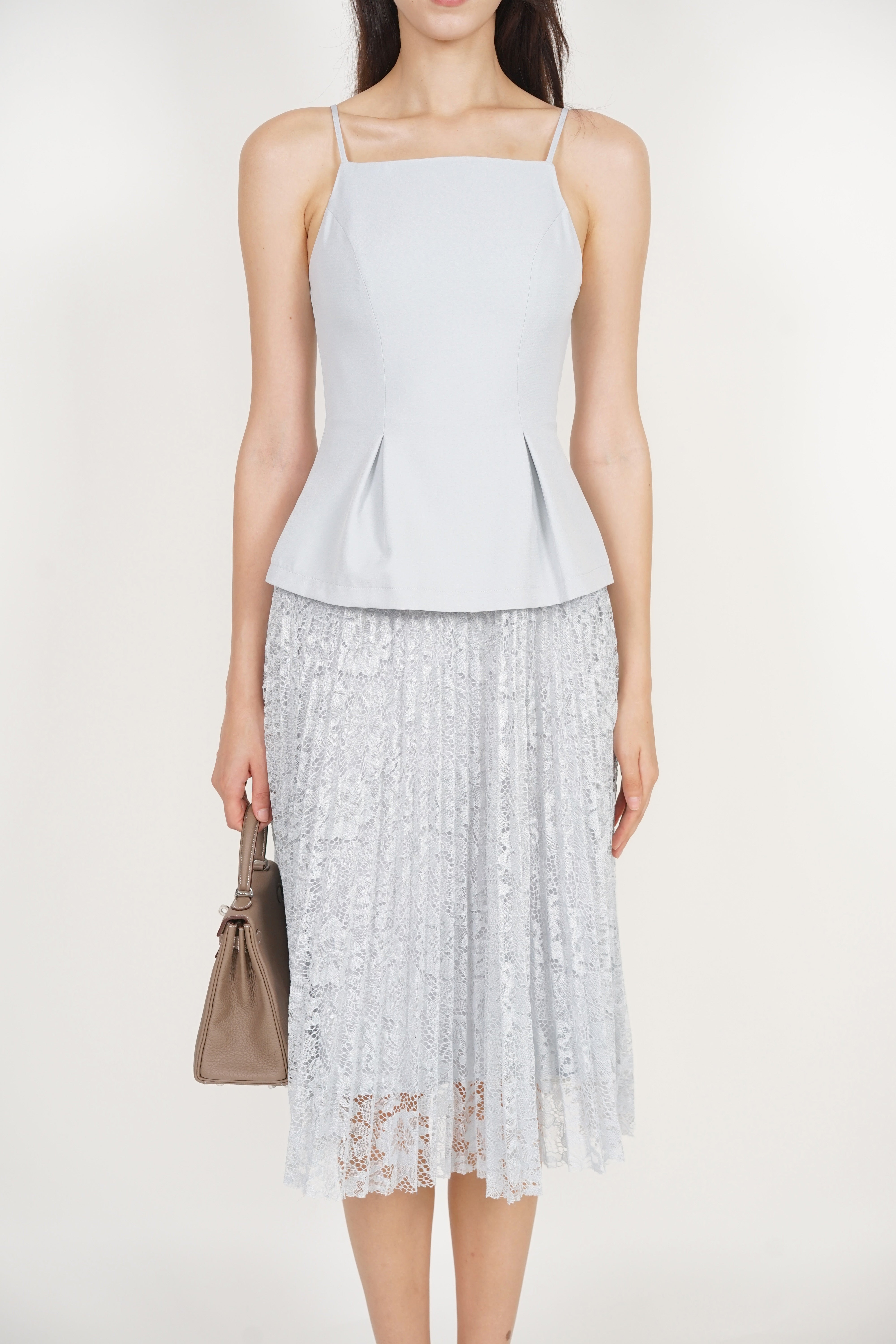 Peplum Pleated Lace Dress in Sage