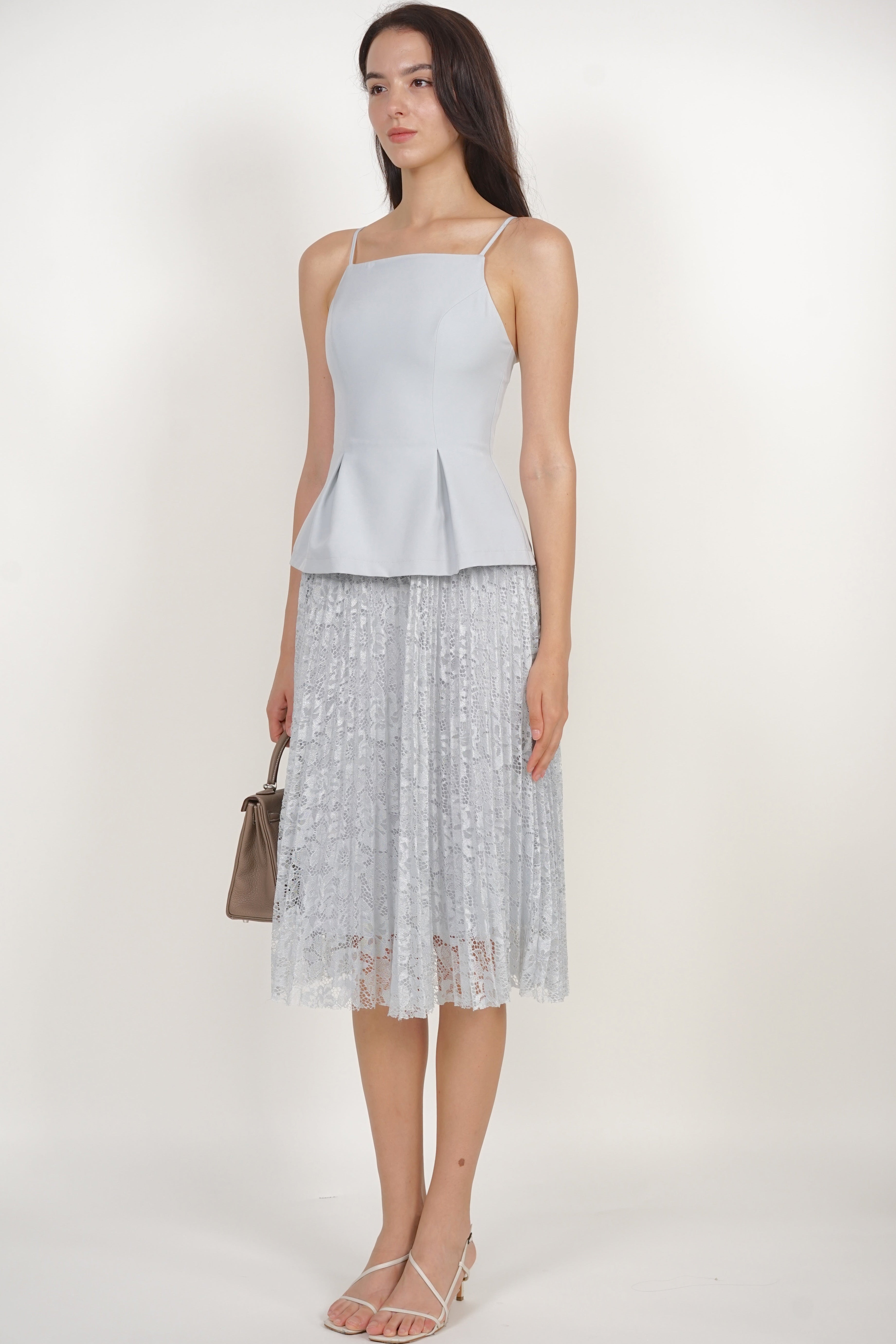 Peplum Pleated Lace Dress in Sage