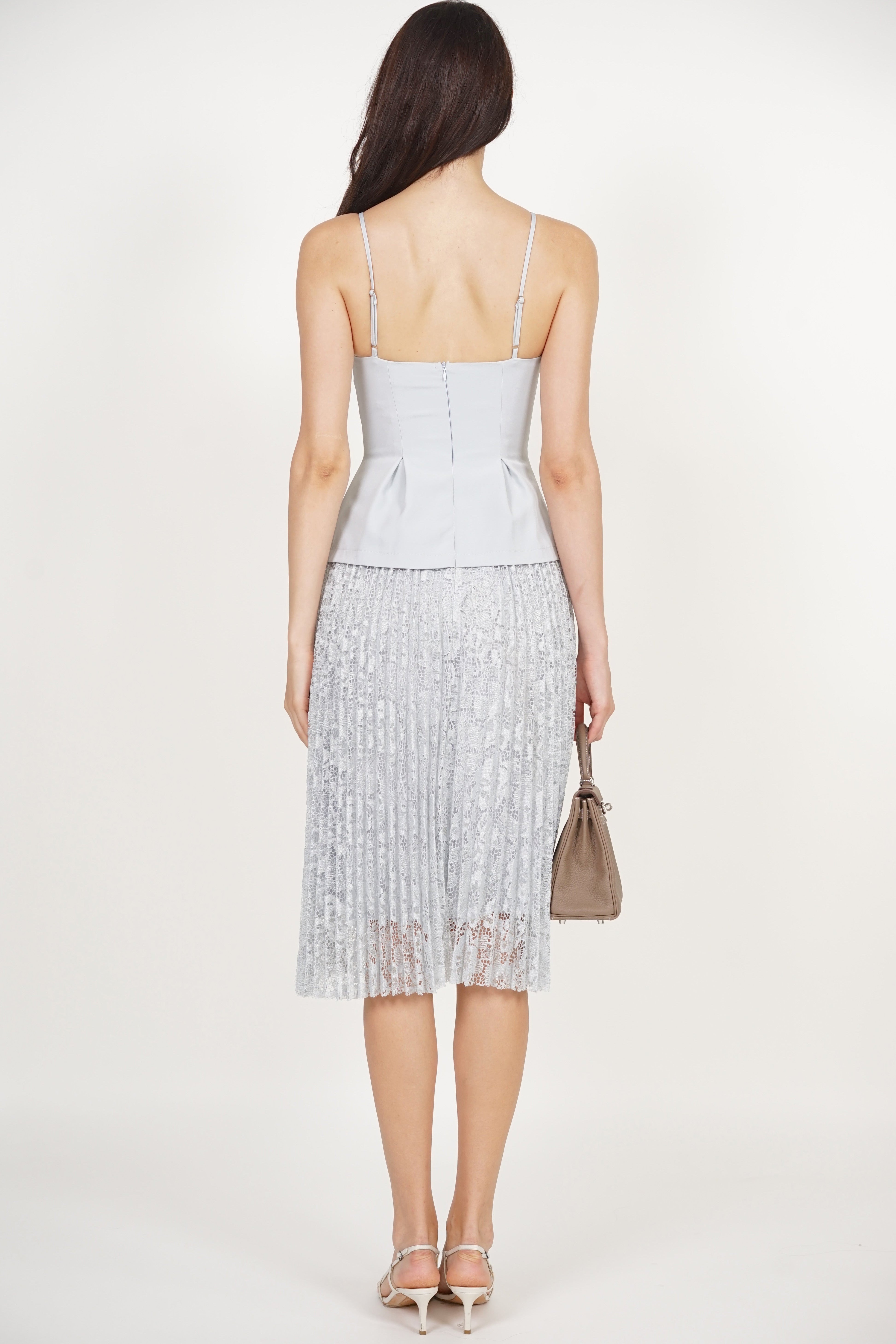 Peplum Pleated Lace Dress in Sage