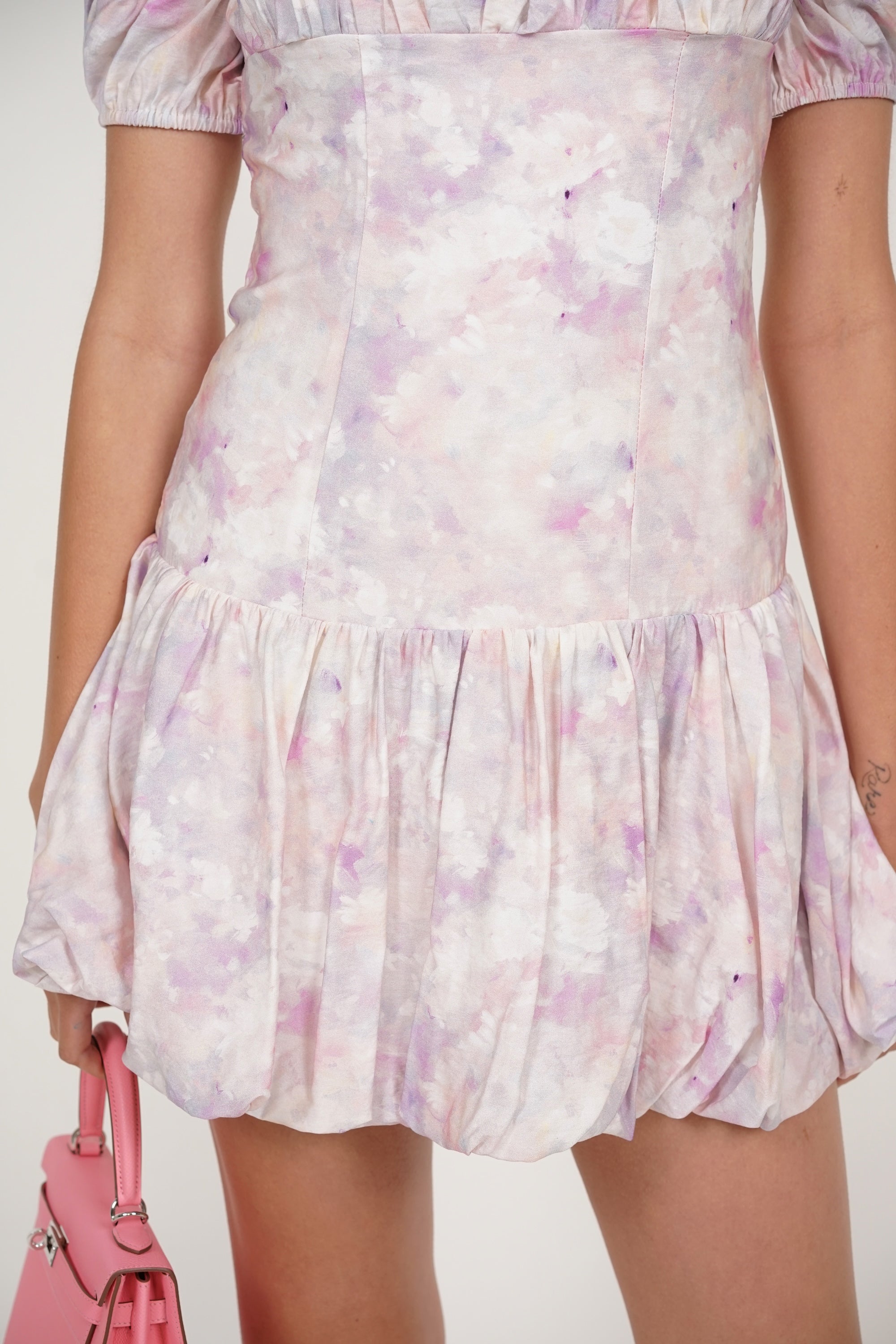 Off-Shoulder Bubble Dress in Purple Pink