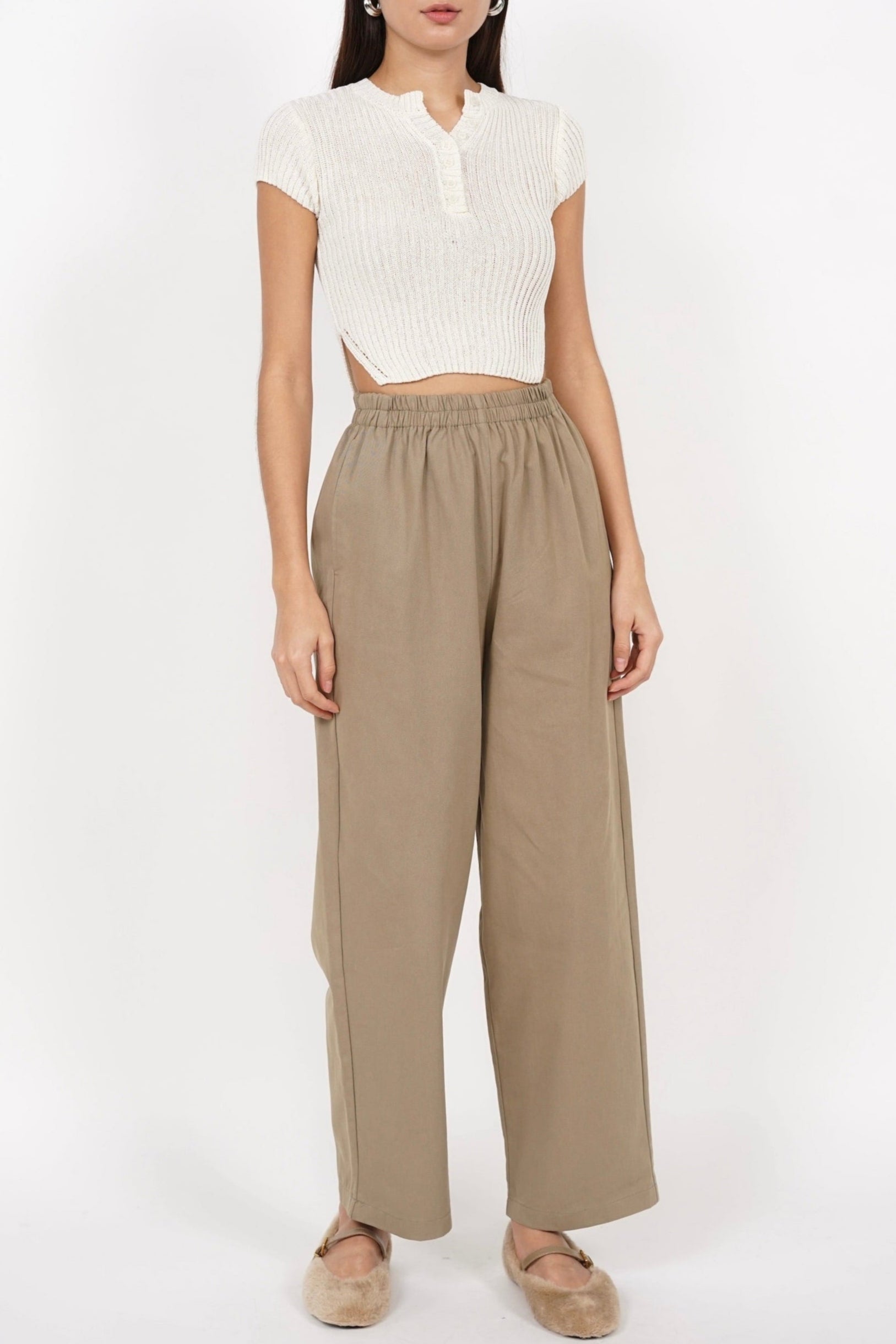 Smocked Waist Pants in Khaki
