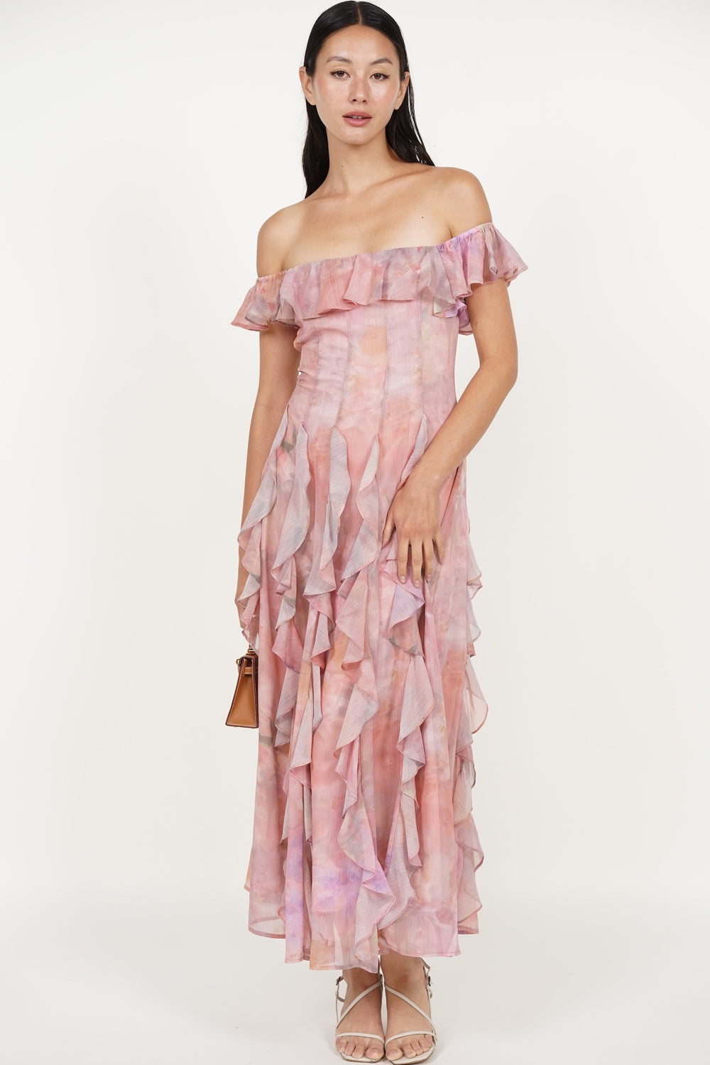 Off-Shoulder Ruffle Dress in Multi