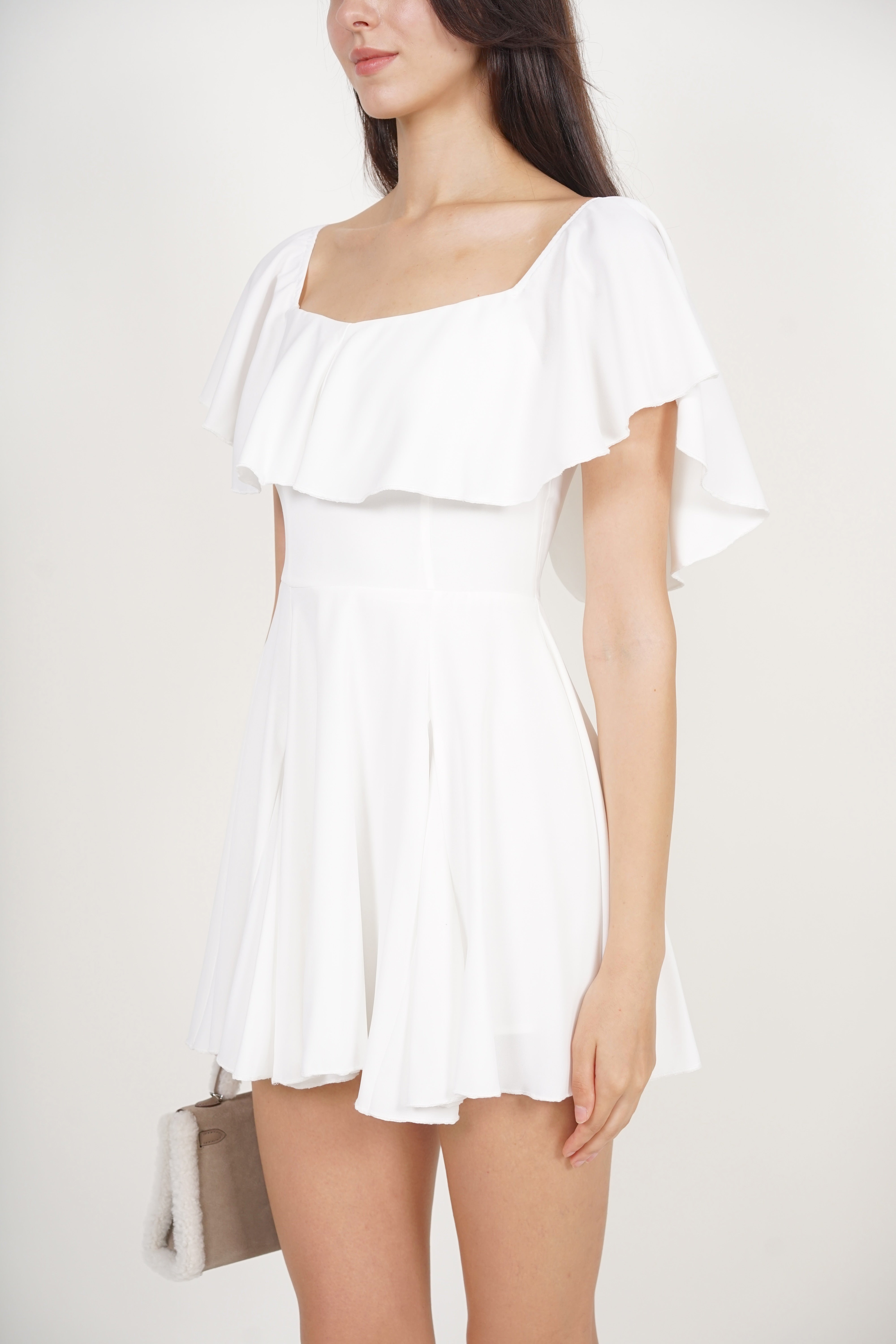 Romper Godet Dress in White