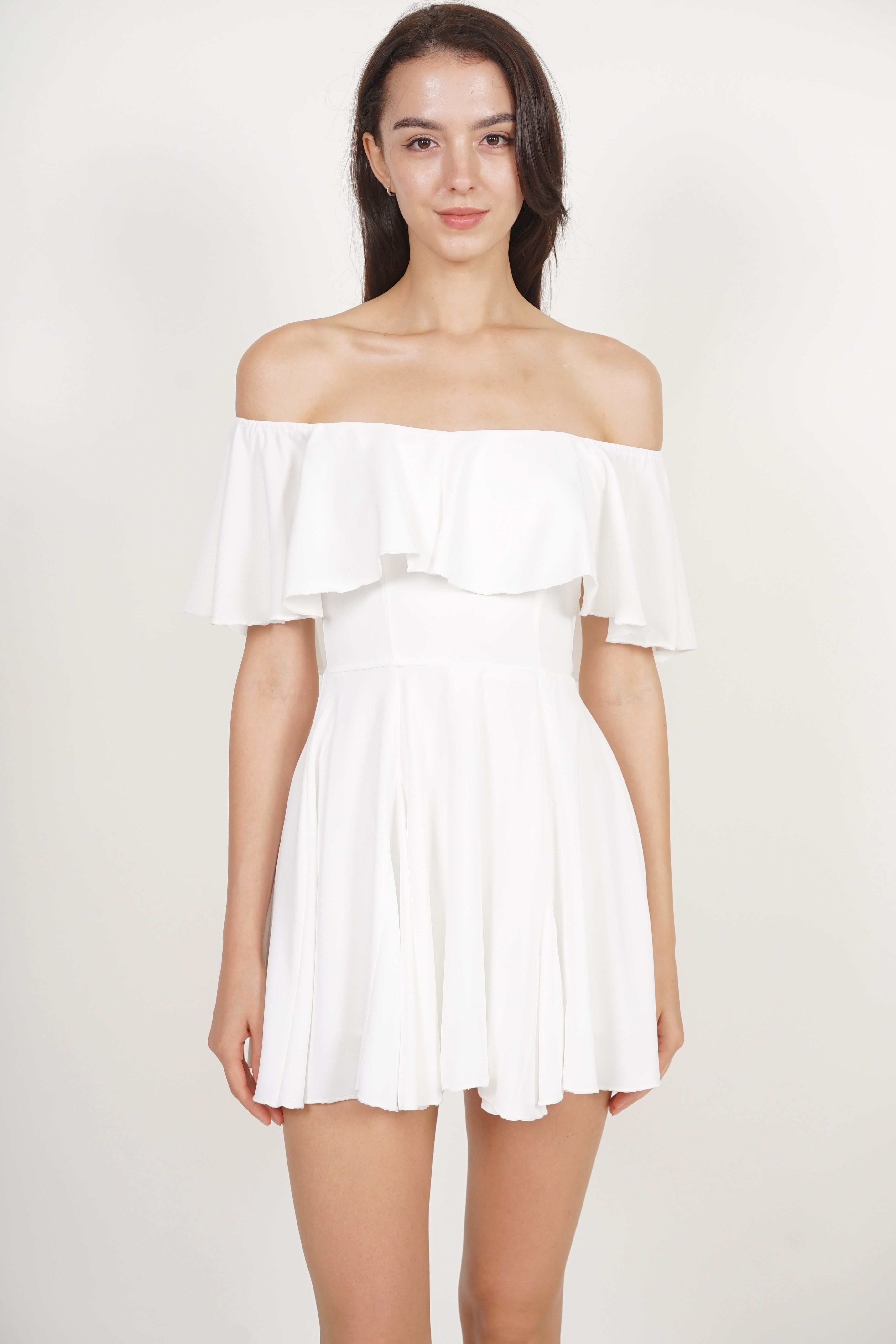 Romper Godet Dress in White